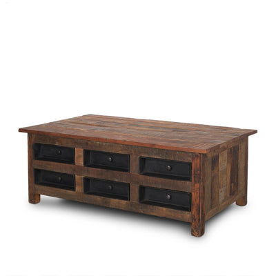 Mercana Wilton Brown Wood w/ 12 Black Metal Drawers Coffee Table Clearance