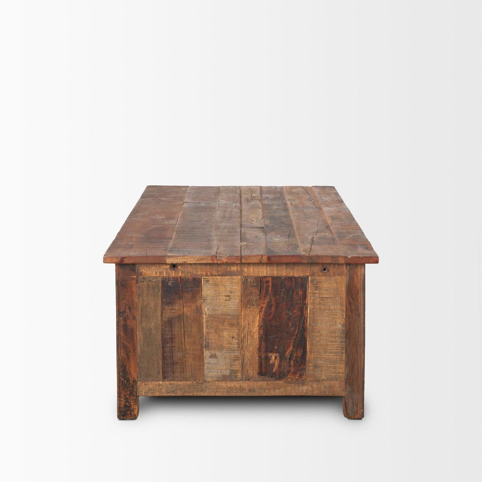 Mercana Wilton Brown Wood w/ 12 Black Metal Drawers Coffee Table Clearance