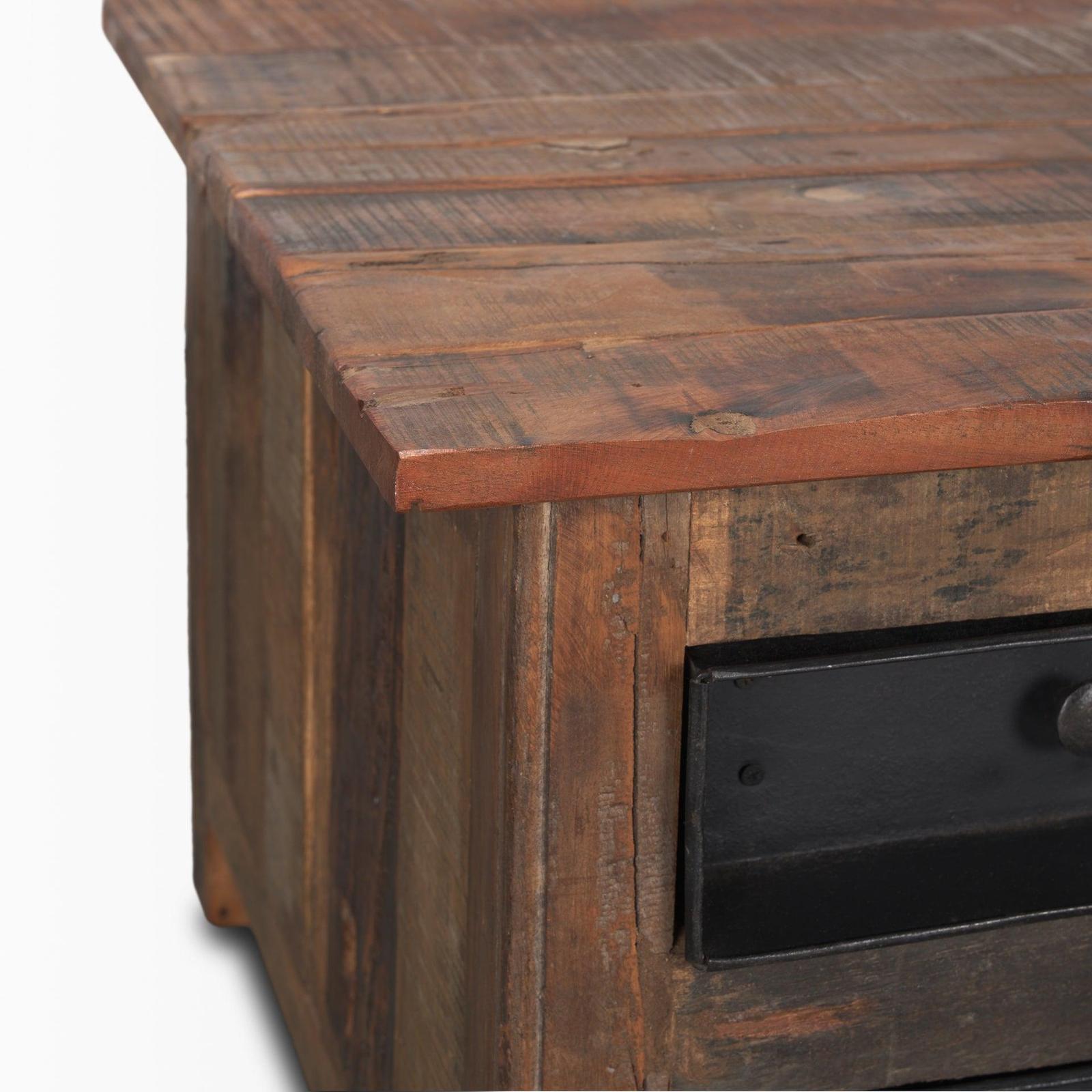 Mercana Wilton Brown Wood w/ 12 Black Metal Drawers Coffee Table Clearance