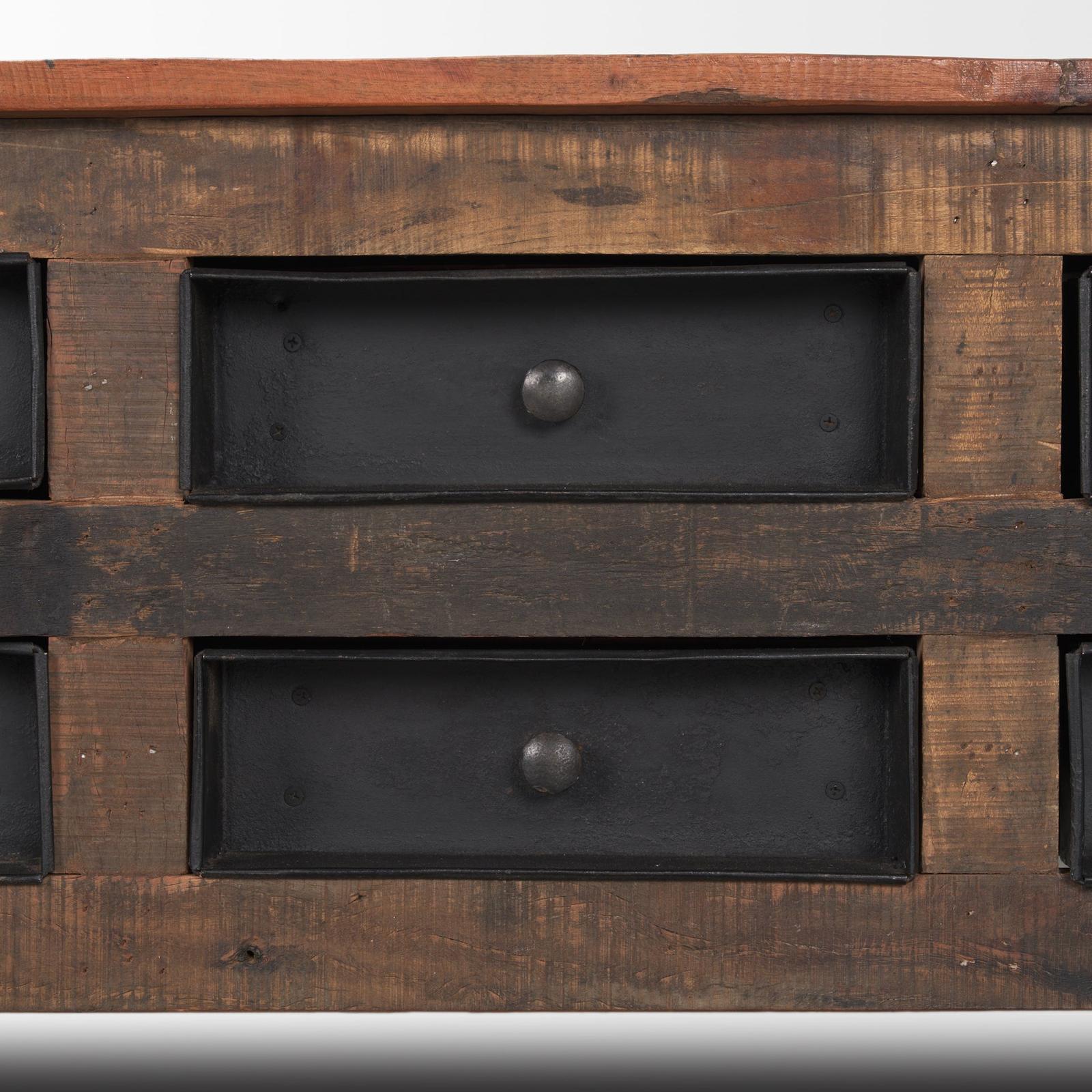 Mercana Wilton Brown Wood w/ 12 Black Metal Drawers Coffee Table Clearance
