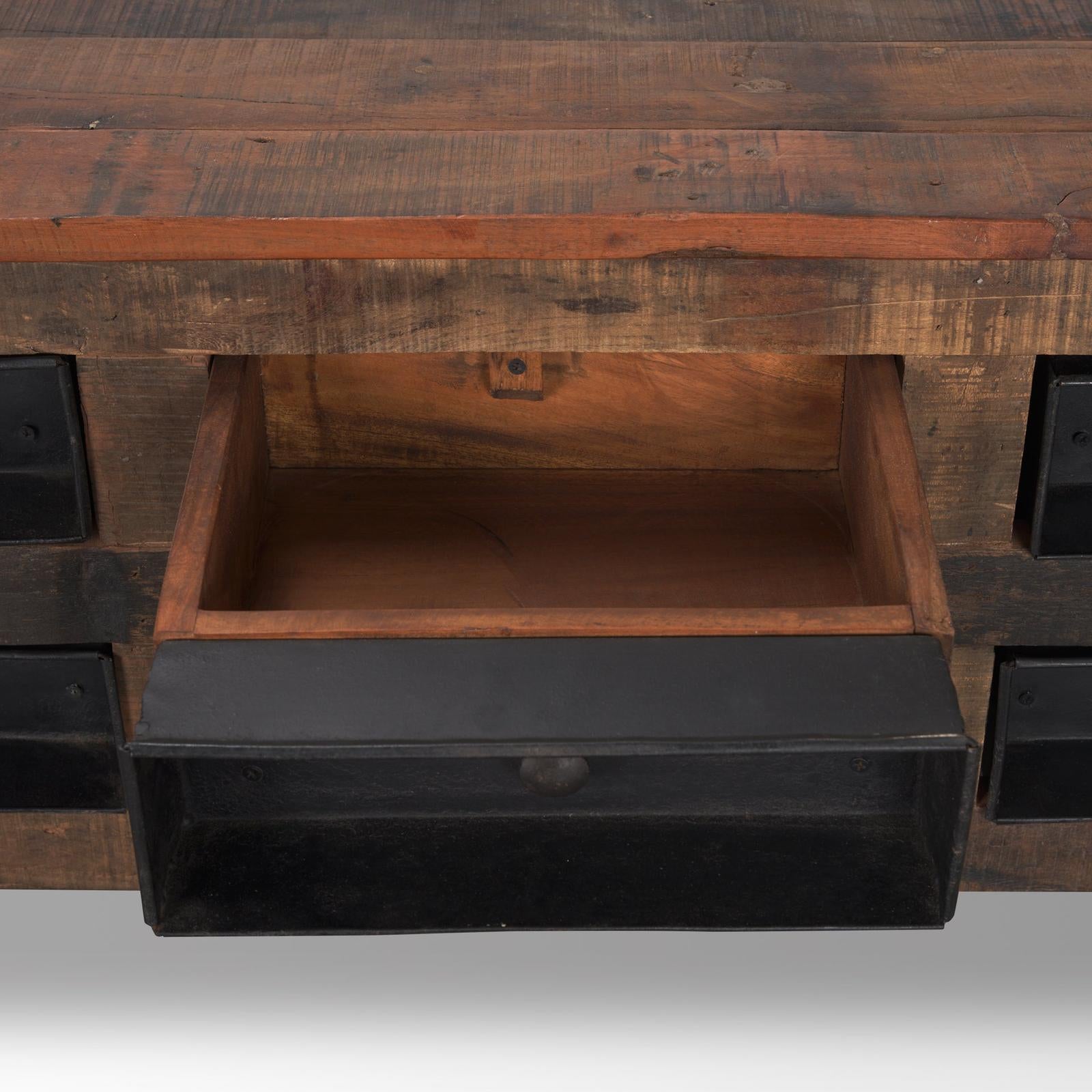 Mercana Wilton Brown Wood w/ 12 Black Metal Drawers Coffee Table Clearance