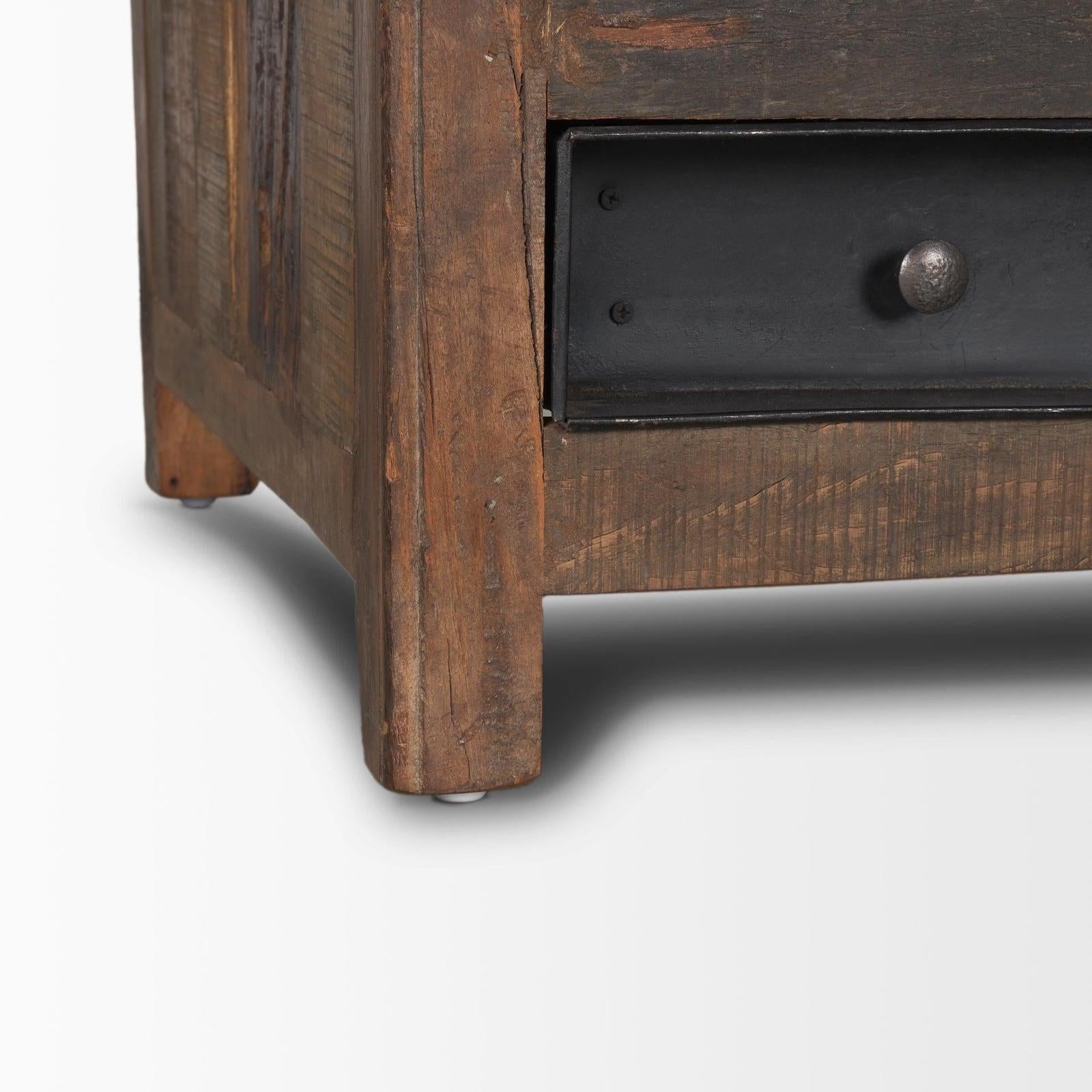 Mercana Wilton Brown Wood w/ 12 Black Metal Drawers Coffee Table Clearance