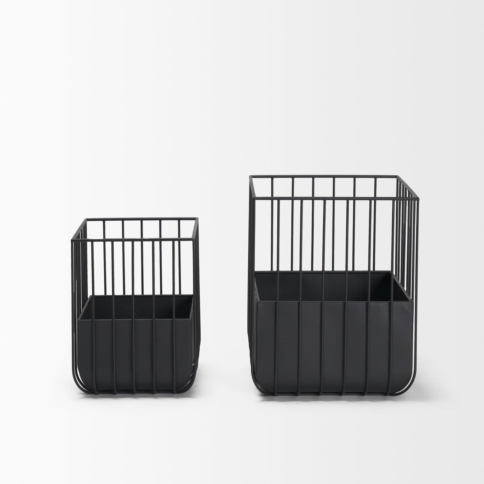 Mercana Verna Matte Black Wire Cage Metal Planters-Set of 2 Clearance