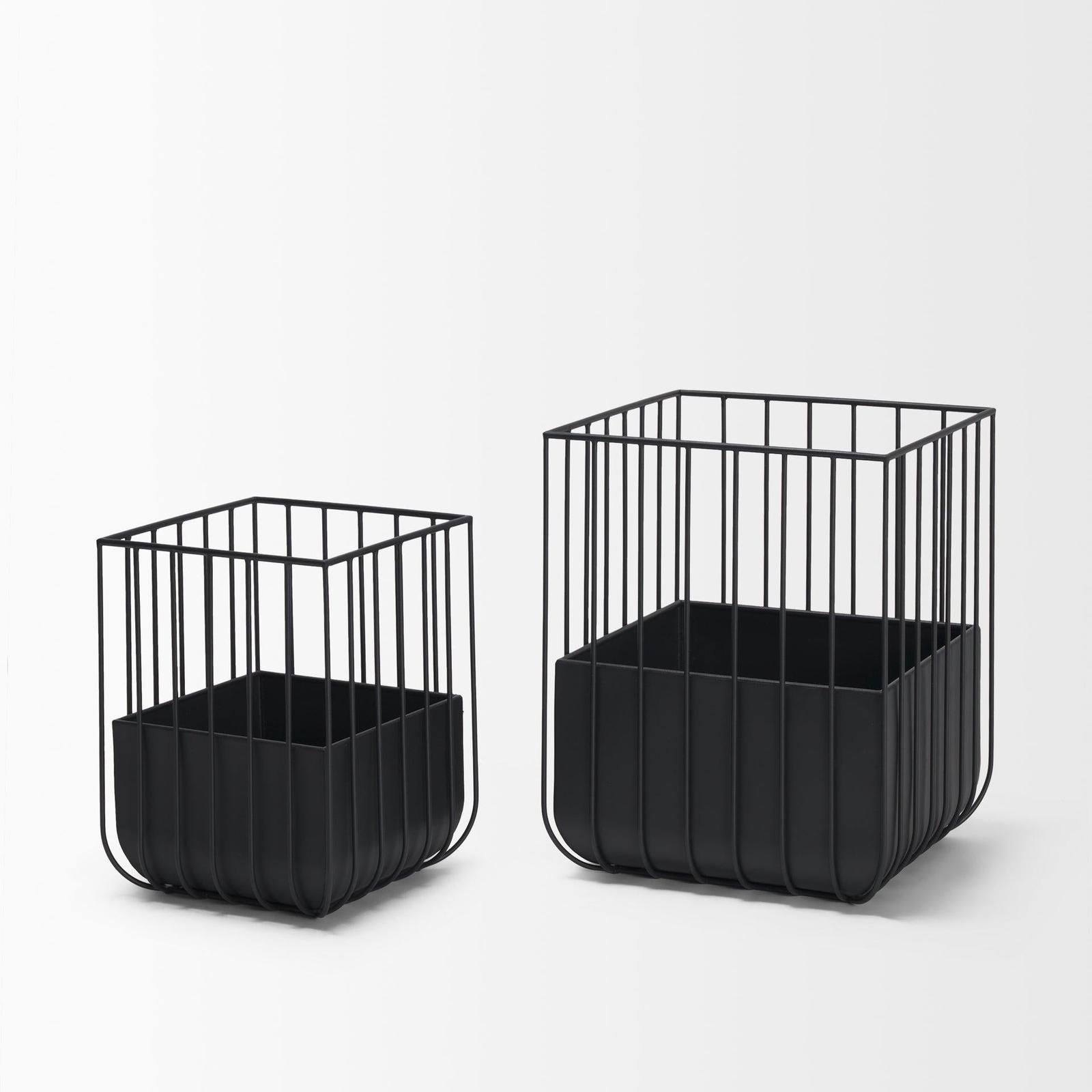 Mercana Verna Matte Black Wire Cage Metal Planters-Set of 2 Clearance