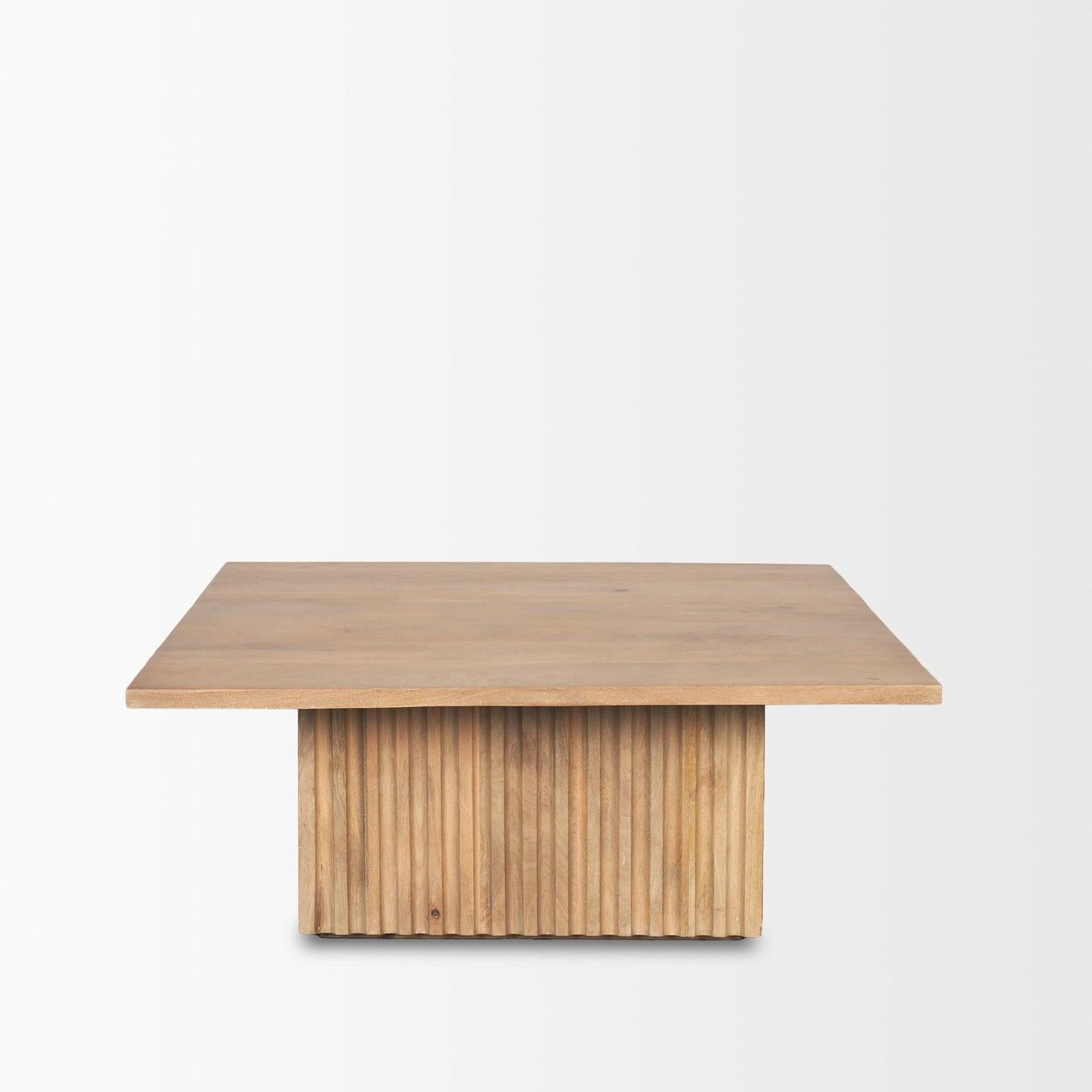 Mercana June Light Brown Wood w/ Fluting Square Coffee Table
