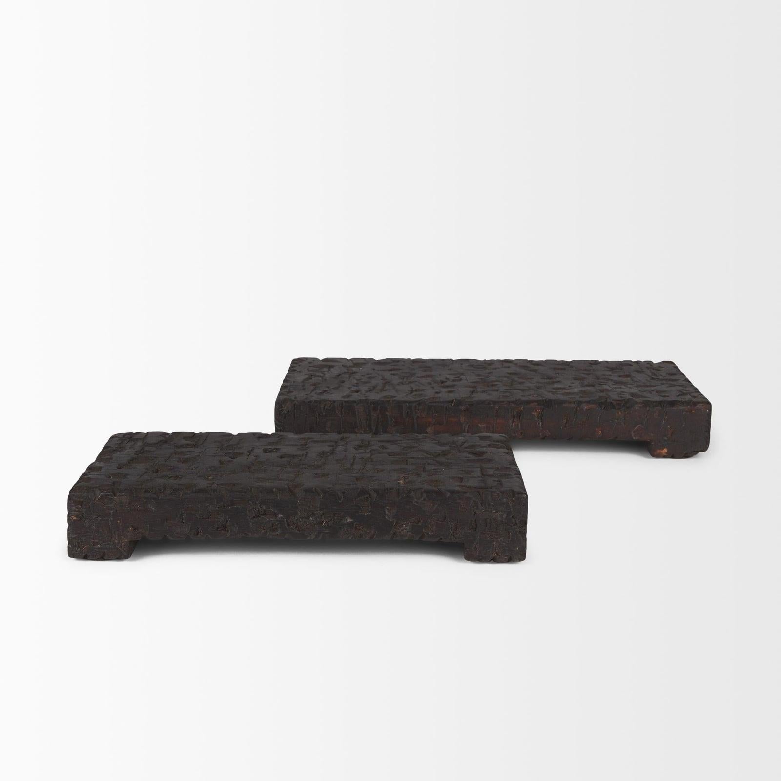 Mercana Shira Reclaimed Dark Brown Wooden Riser - Set of 2