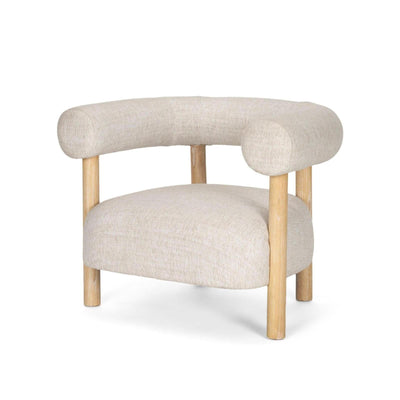 Mercana Gianna Open Back Light Brown Wood w/ Oatmeal Fabric Accent Chair Clearance