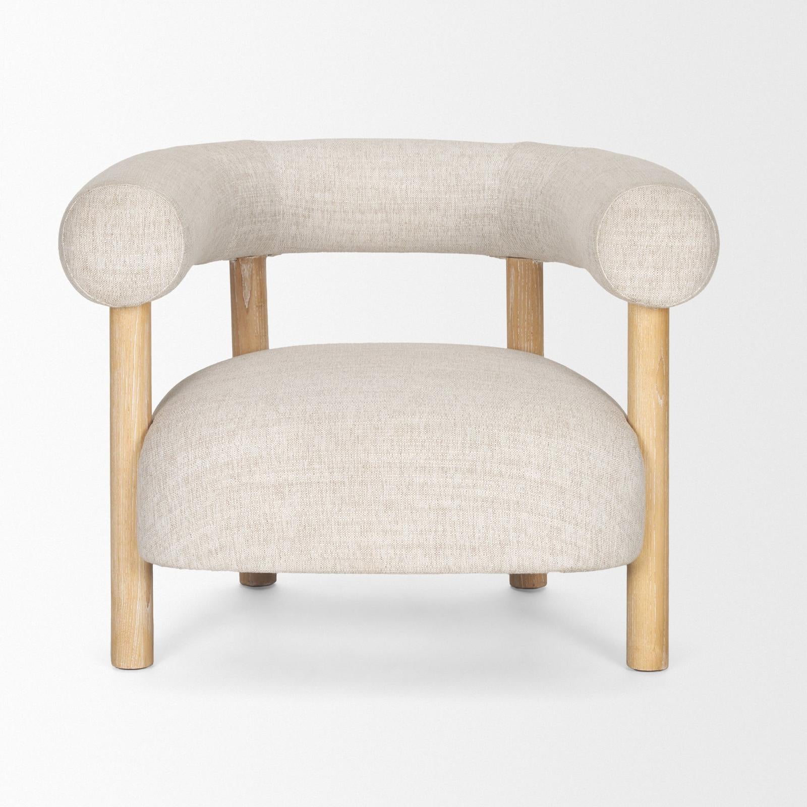 Mercana Gianna Open Back Light Brown Wood w/ Oatmeal Fabric Accent Chair Clearance