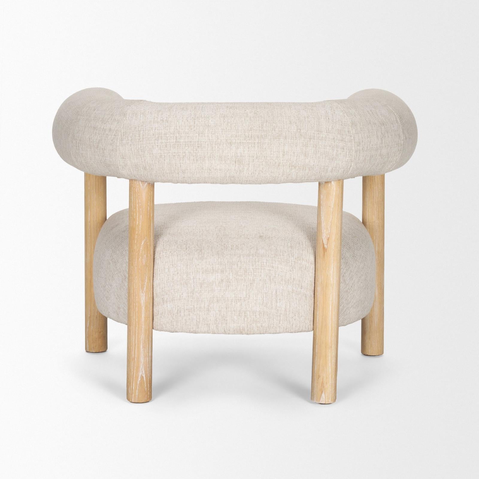 Mercana Gianna Open Back Light Brown Wood w/ Oatmeal Fabric Accent Chair Clearance