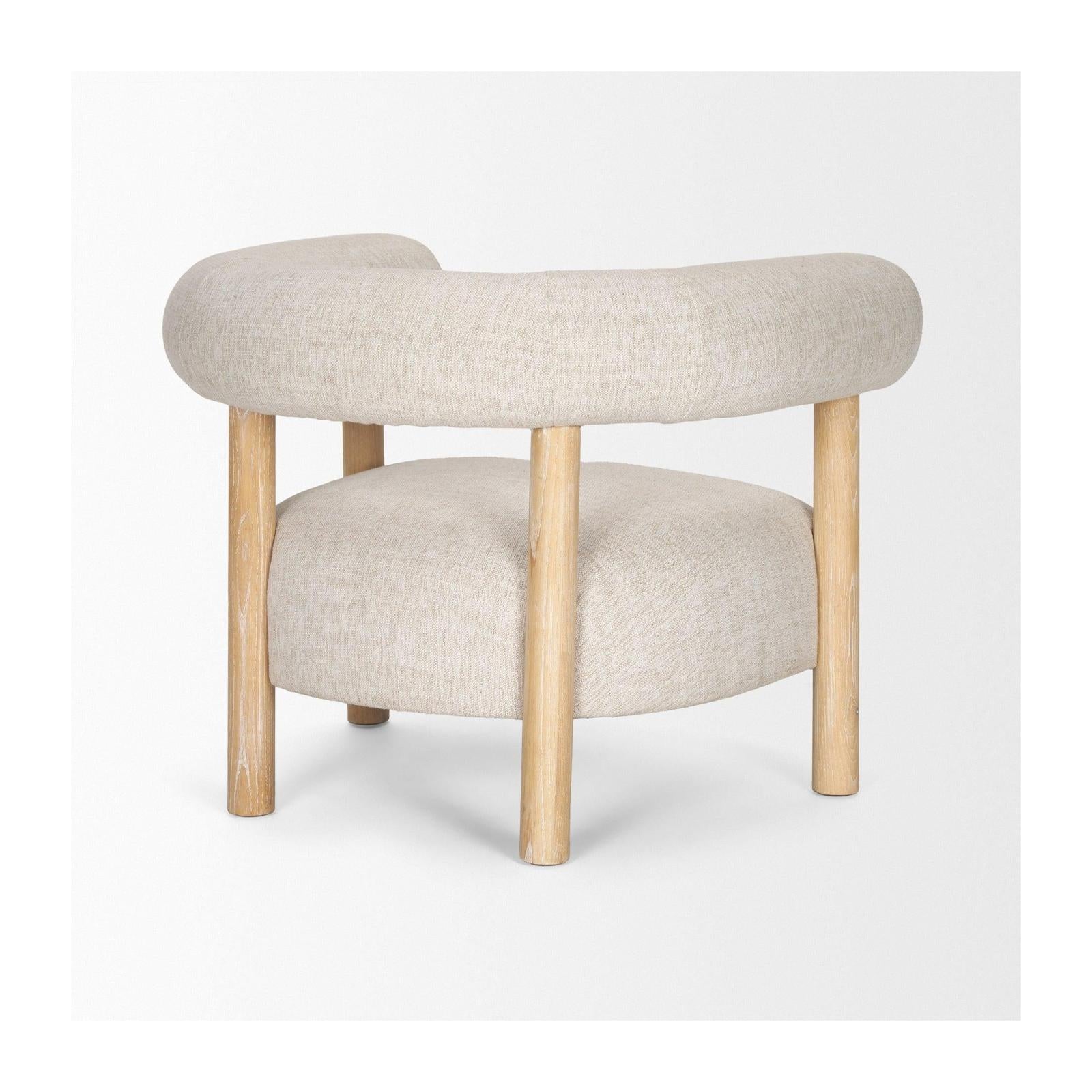 Mercana Gianna Open Back Light Brown Wood w/ Oatmeal Fabric Accent Chair Clearance