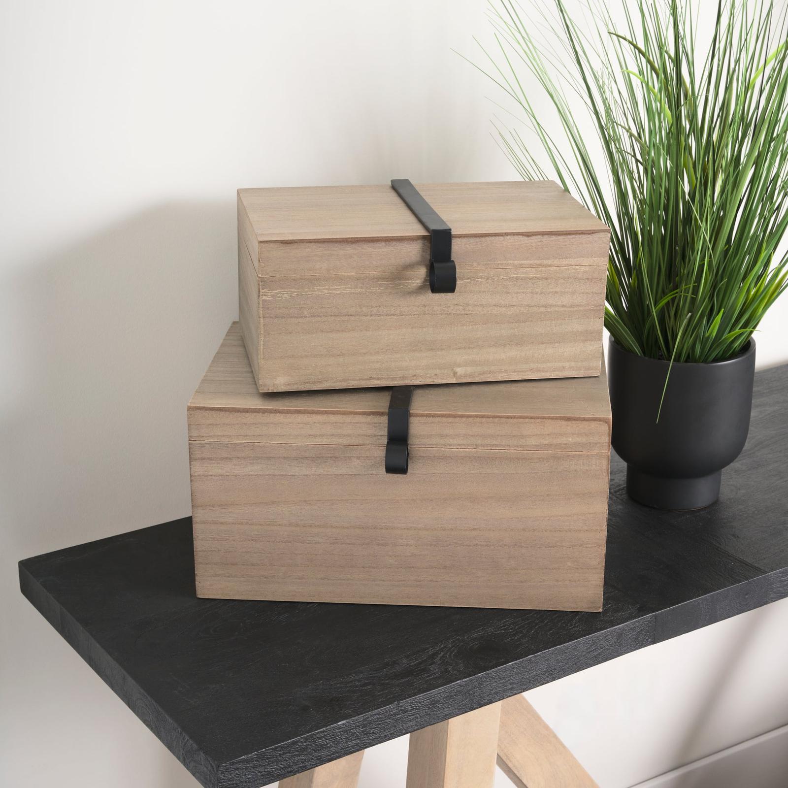 Mercana Josh Light Brown Wood W/ Metal Detail Boxes- Set of 2