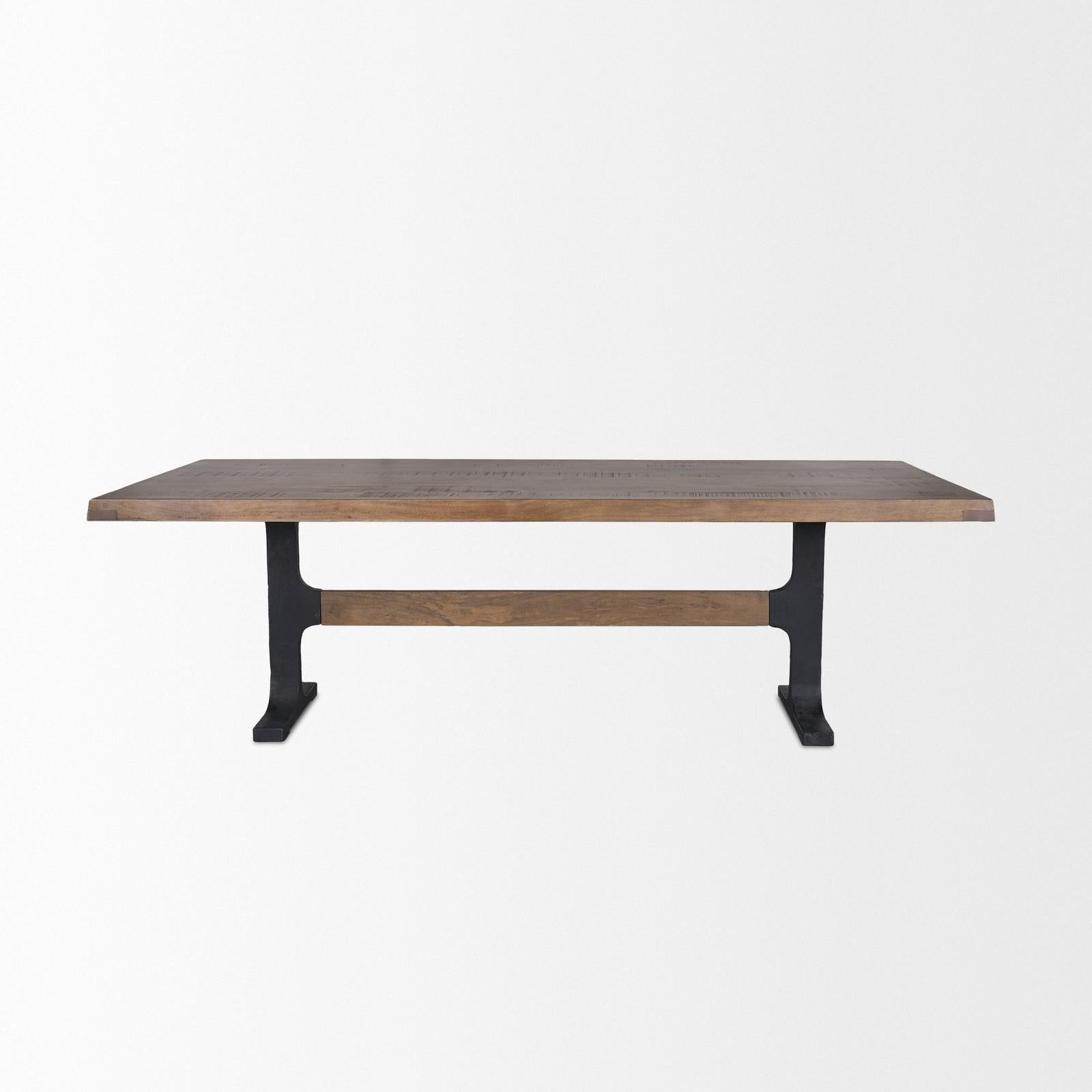 Mercana Araxi Rectangular Solid Wood Top Black Metal Base Dining Table