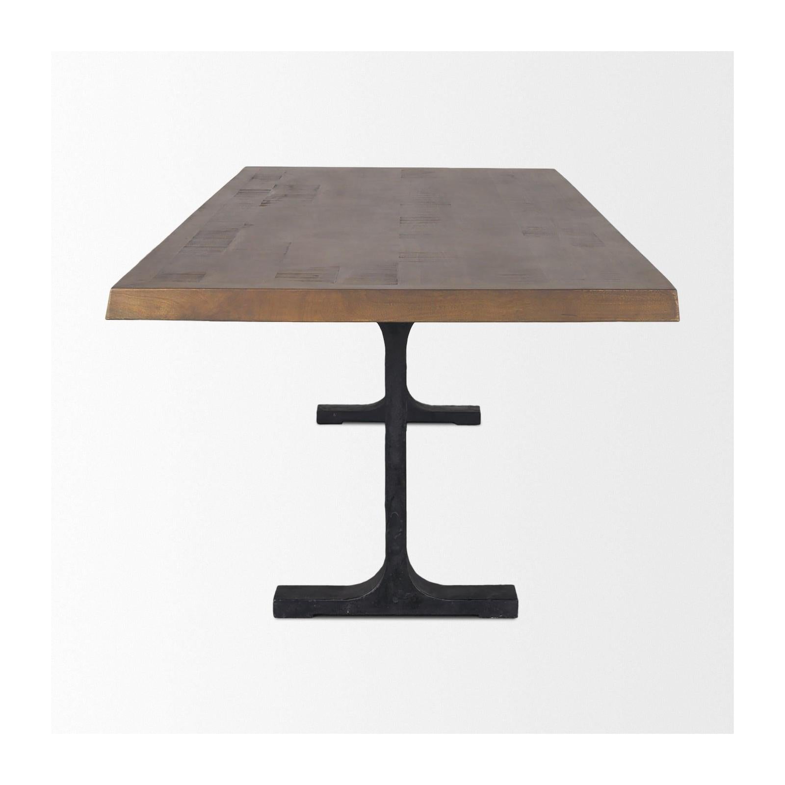 Mercana Araxi Rectangular Solid Wood Top Black Metal Base Dining Table