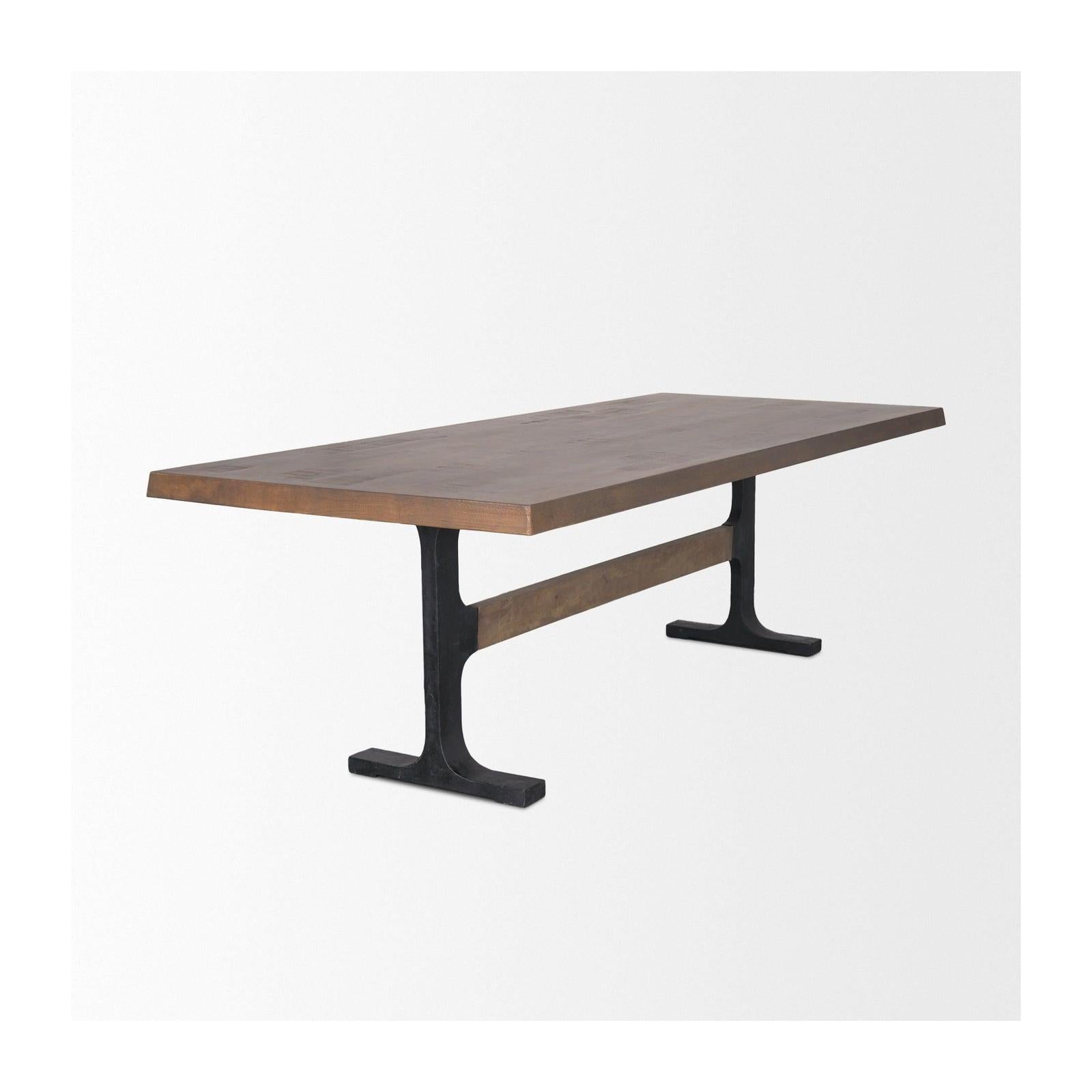 Mercana Araxi Rectangular Solid Wood Top Black Metal Base Dining Table