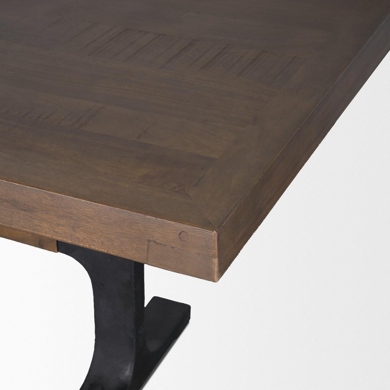 Mercana Araxi Rectangular Solid Wood Top Black Metal Base Dining Table
