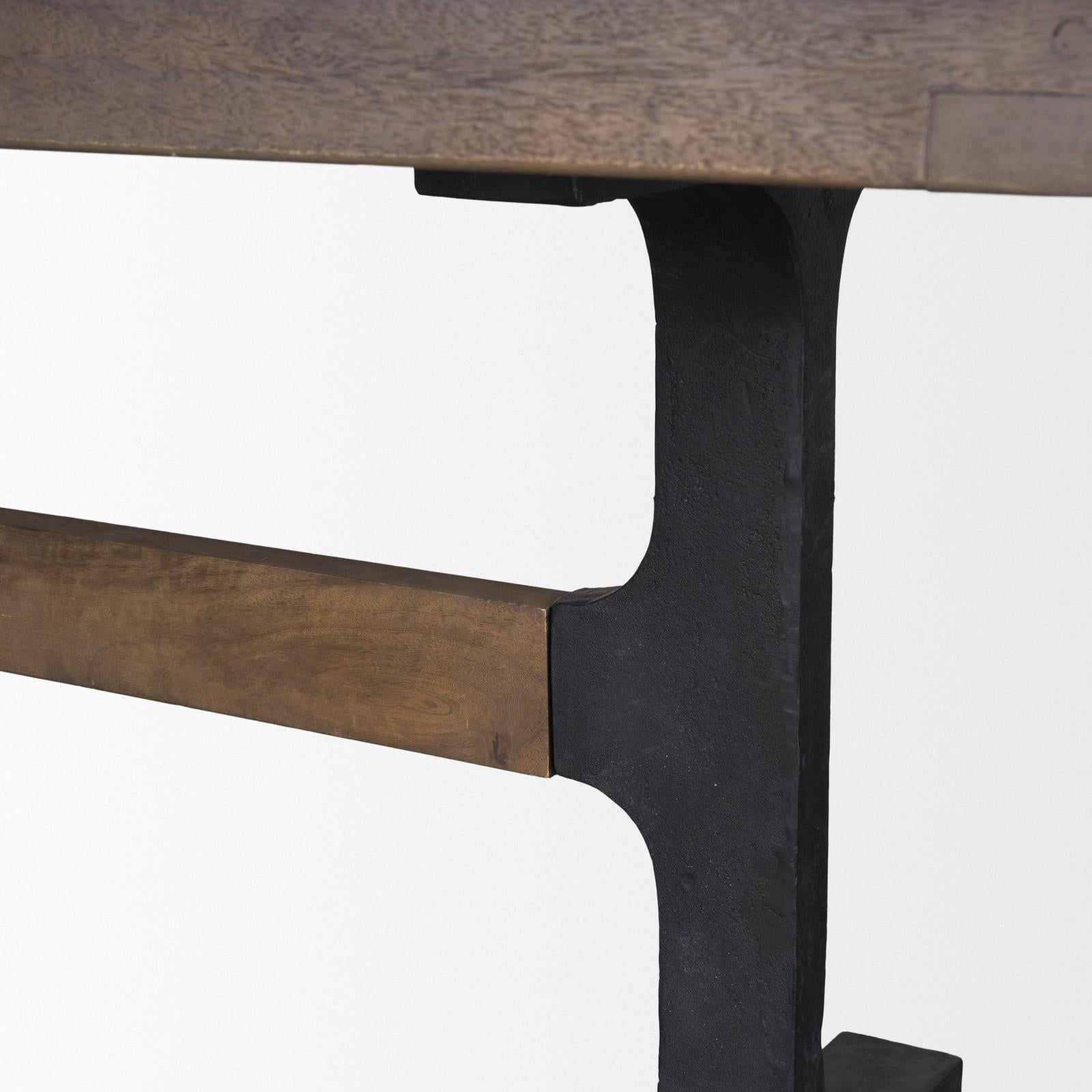 Mercana Araxi Rectangular Solid Wood Top Black Metal Base Dining Table
