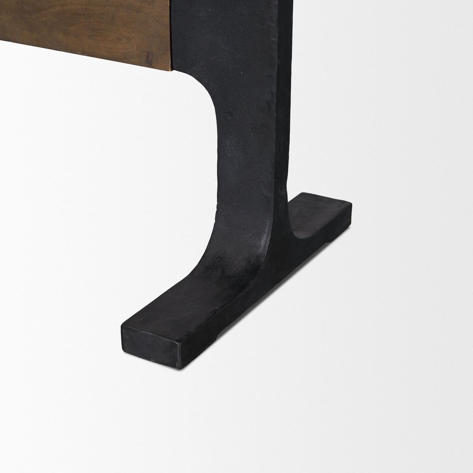 Mercana Araxi Rectangular Solid Wood Top Black Metal Base Dining Table