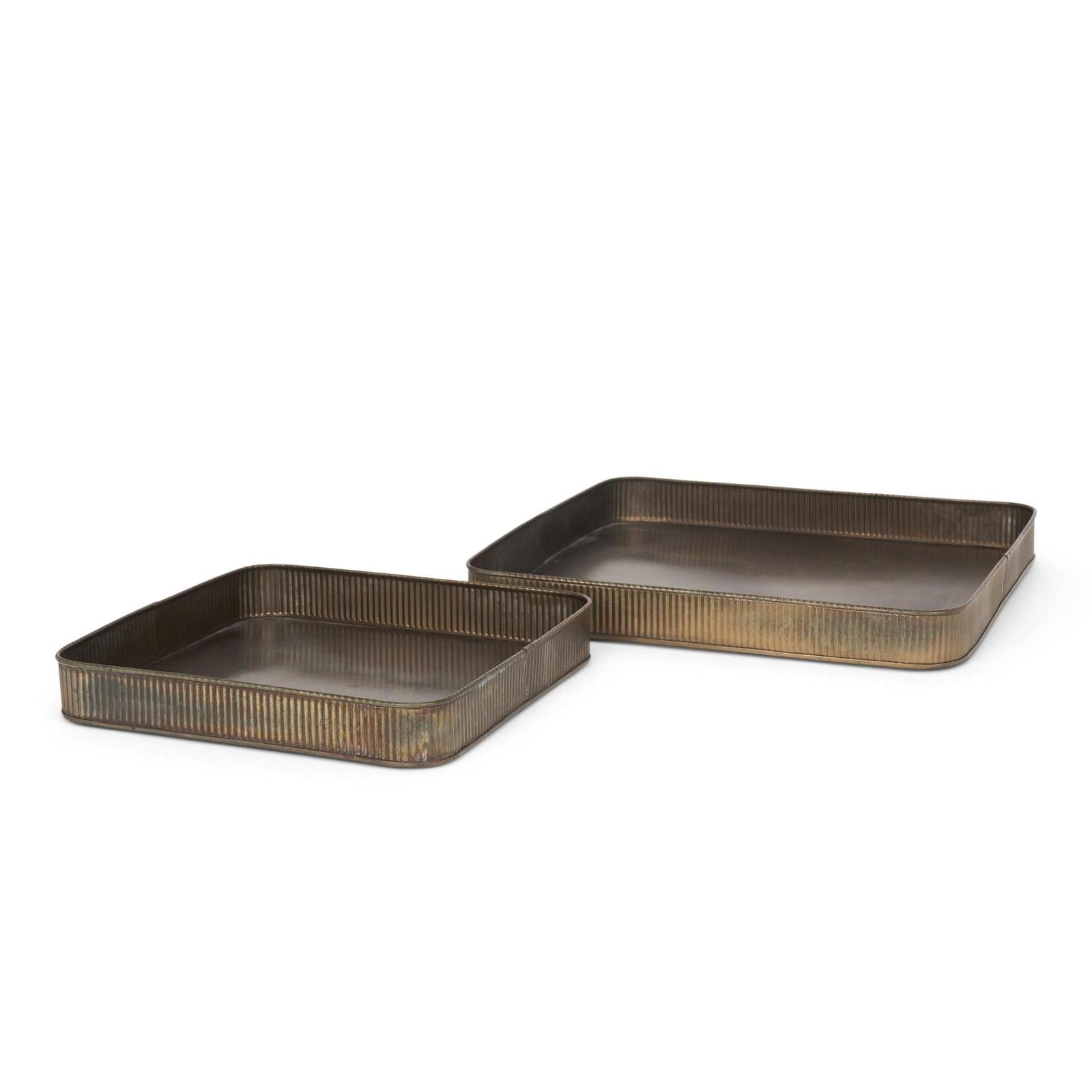 Mercana Varun Antiqued Brass Metal Tray -Set of 2