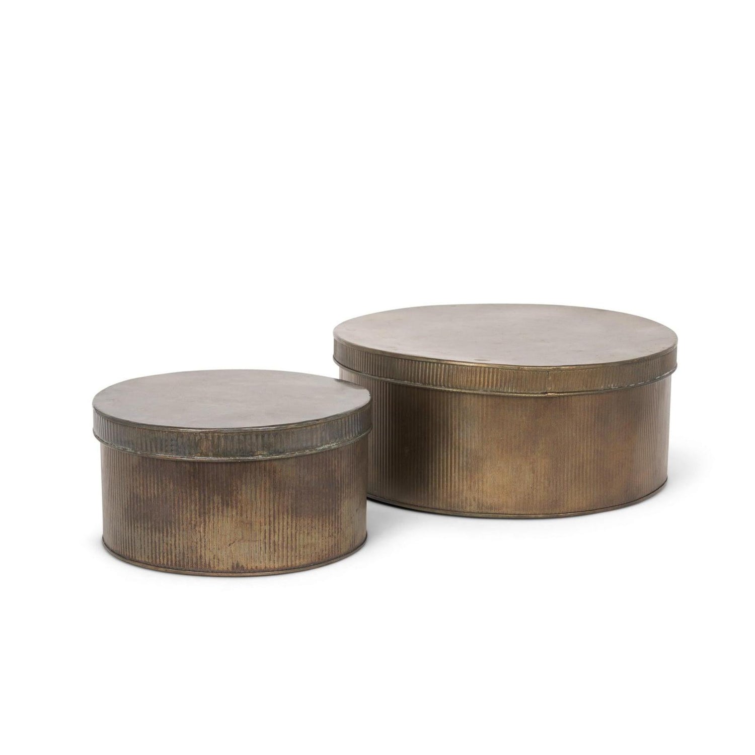 Mercana Josephine Round Antique Gold Metal Box - Set of 2