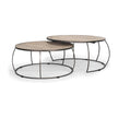 Mercana Clapp Round Light Brown W/ White Wash Wood and Silver Metal Nesting Coffee Tables - Set of 2 Clearance