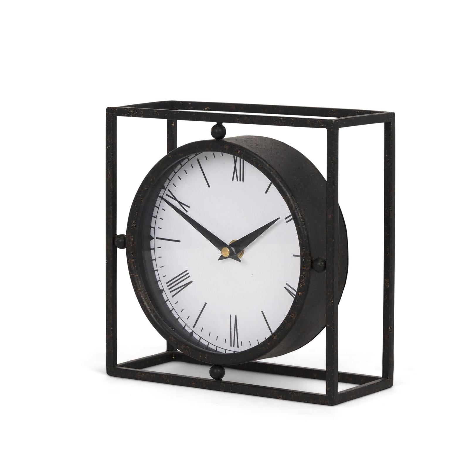 Mercana Raisa Black w/ Gold Antiquing Metal Table Clock