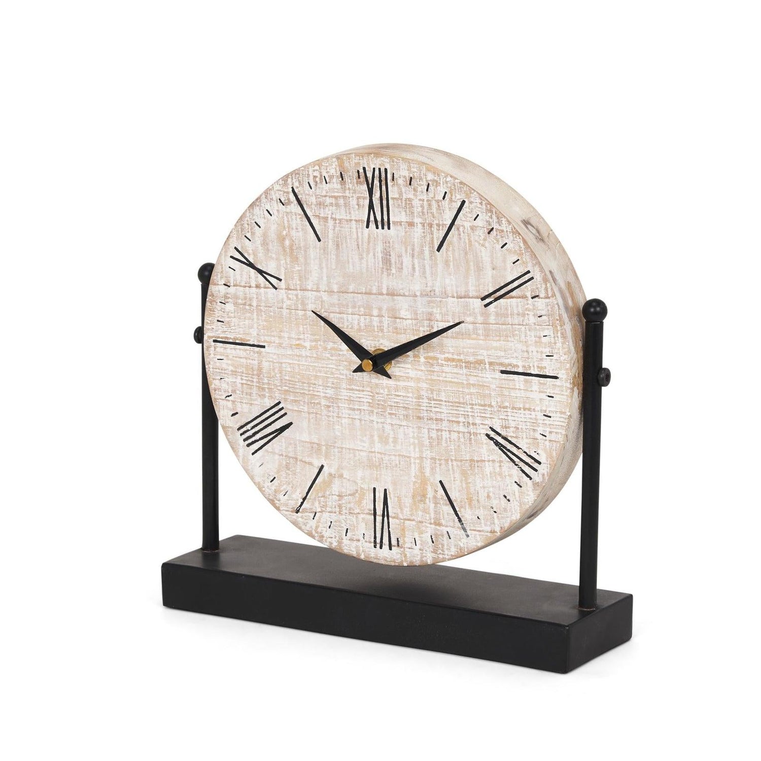 Mercana Raja Matte Black Metal w/ Wood Table Clock