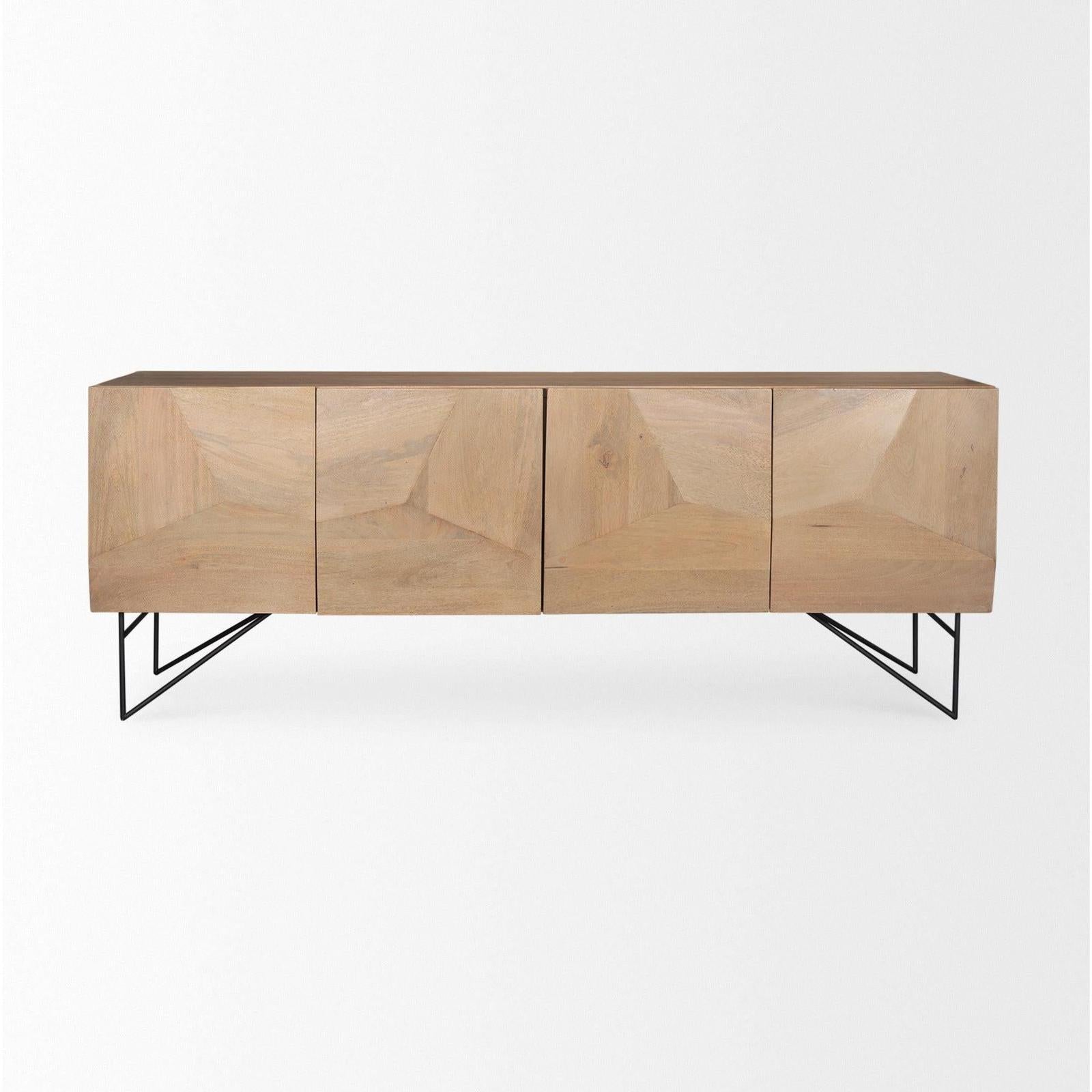Mercana Darwin Light Brown Wooden 4 Door w/ 2 Shelves Sideboard