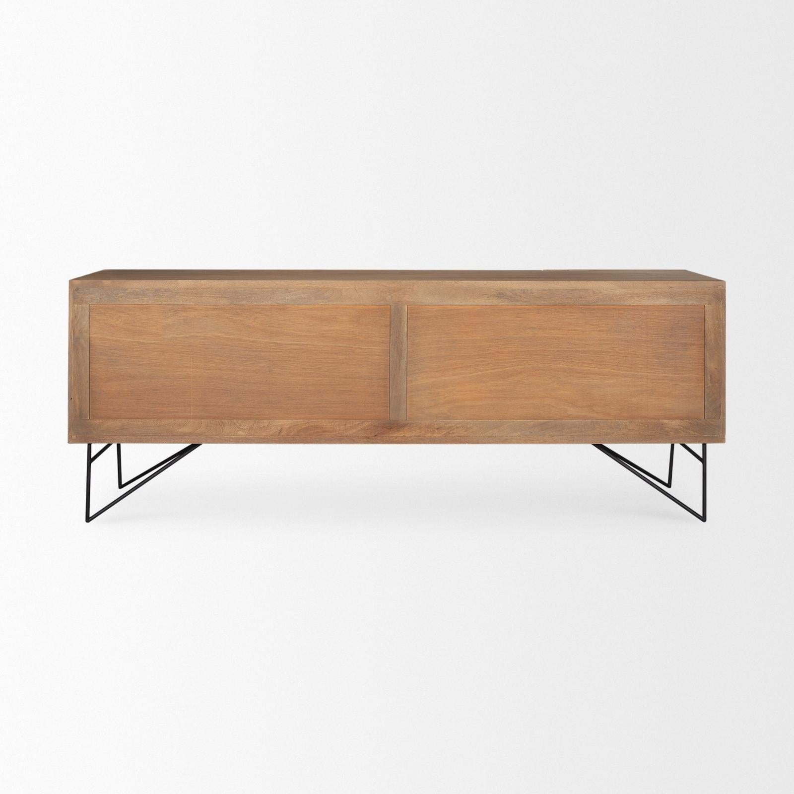 Mercana Darwin Light Brown Wooden 4 Door w/ 2 Shelves Sideboard