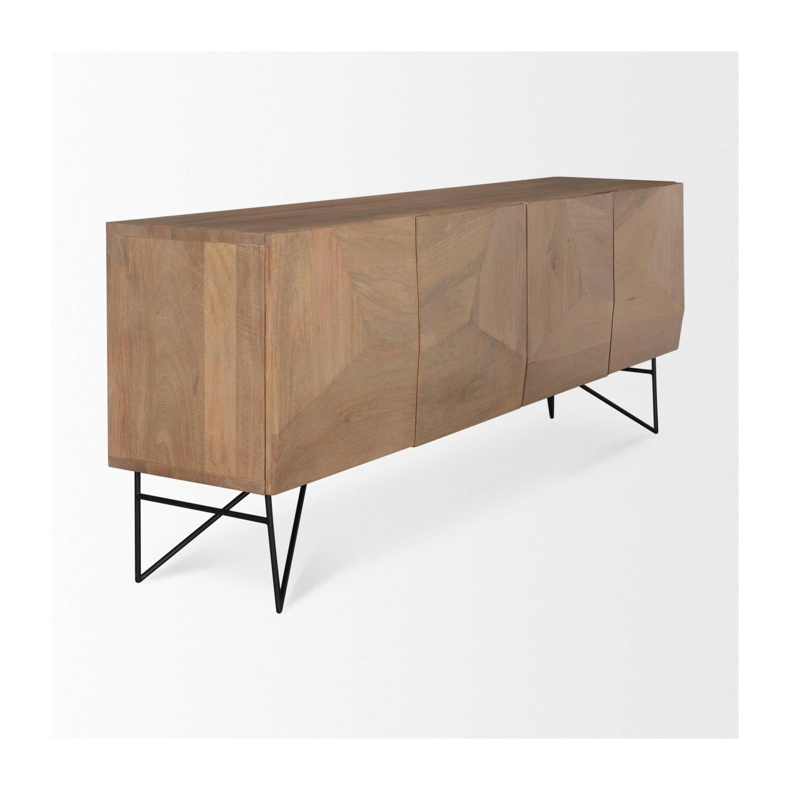 Mercana Darwin Light Brown Wooden 4 Door w/ 2 Shelves Sideboard