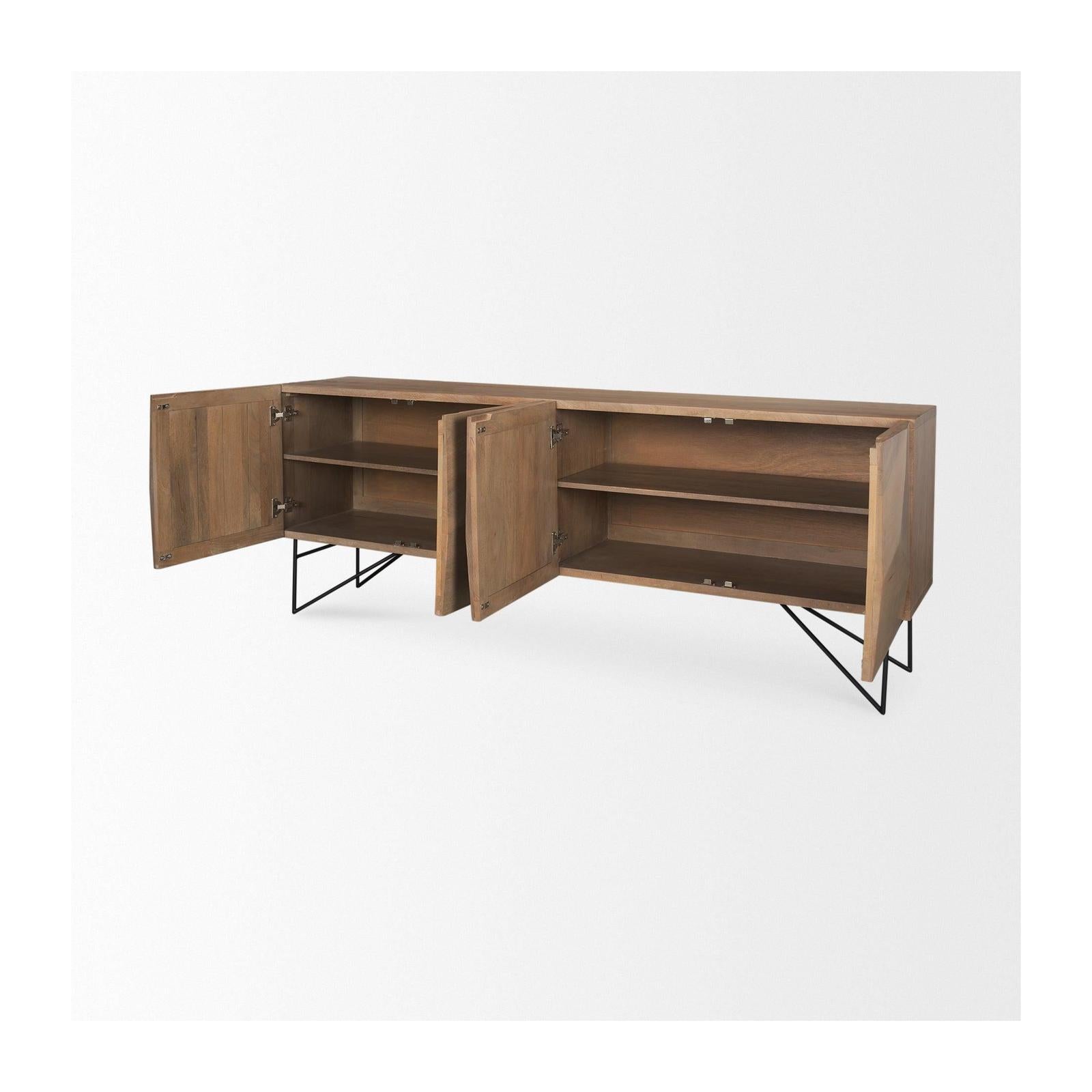 Mercana Darwin Light Brown Wooden 4 Door w/ 2 Shelves Sideboard