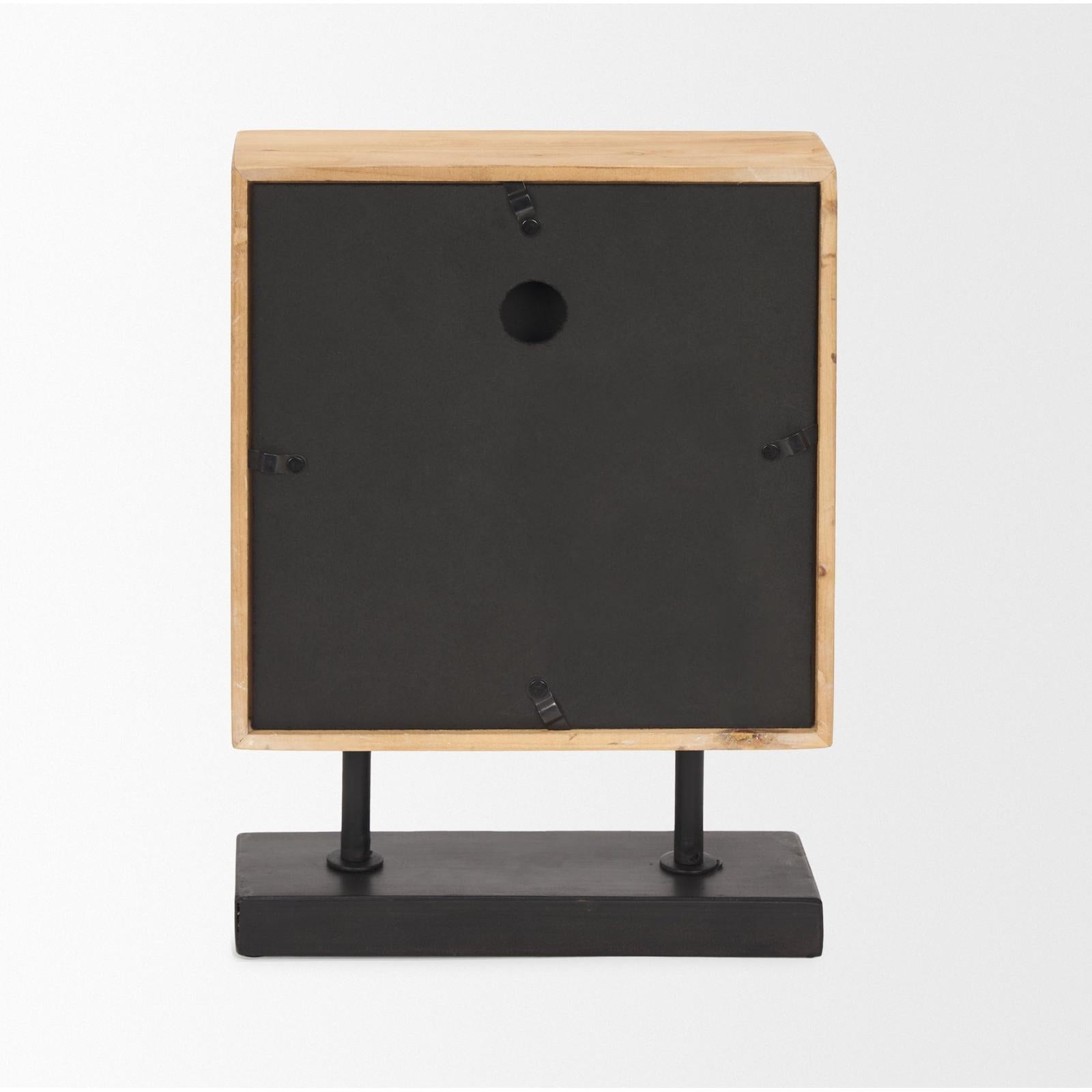 Mercana Renaya Light Brown Wood w/ Matte Black Metal Base Table Clock