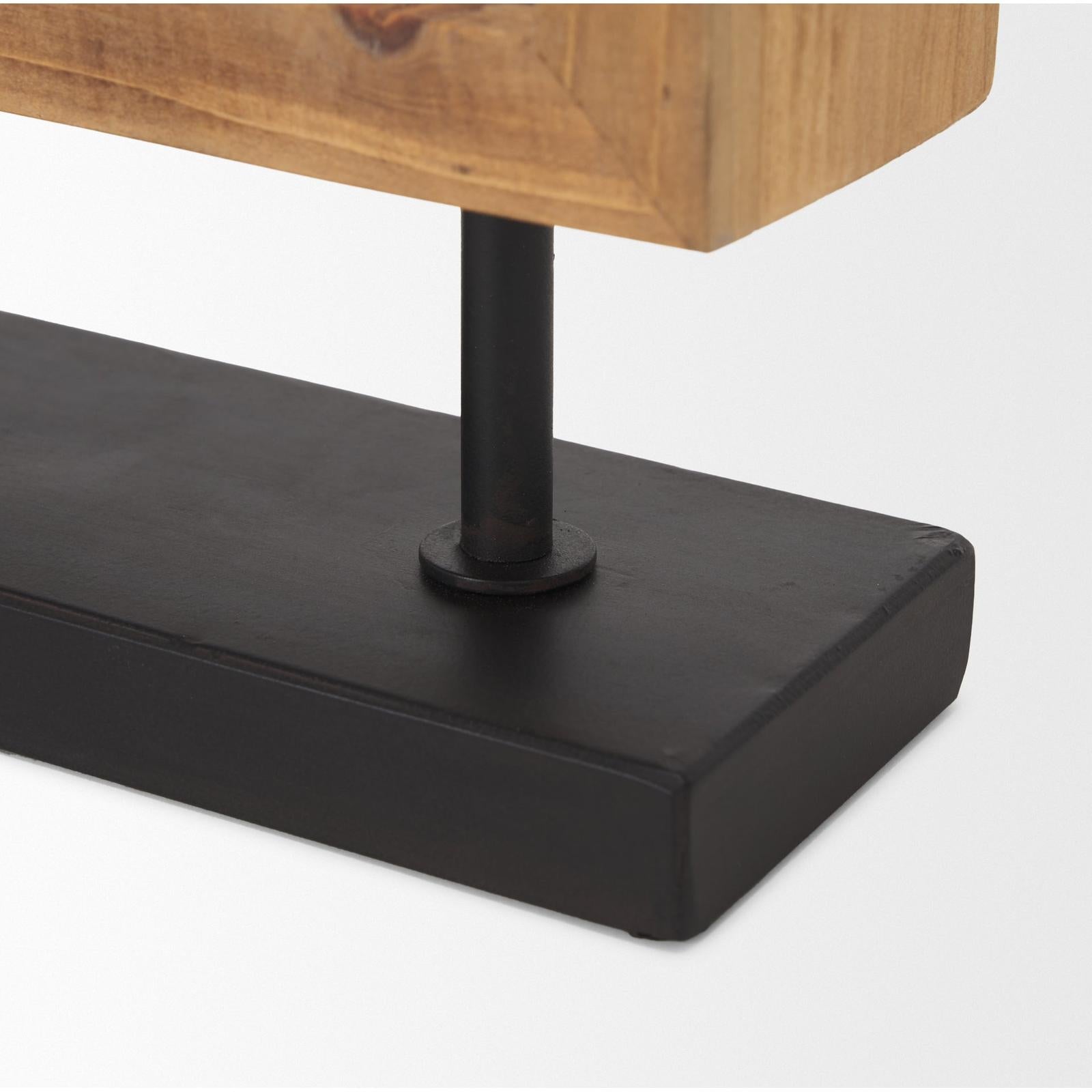 Mercana Renaya Light Brown Wood w/ Matte Black Metal Base Table Clock