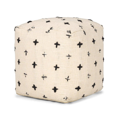 Mercana Saanvi Wool w/ Cream and Black Stitched Cross Patterned Pouf Clearance