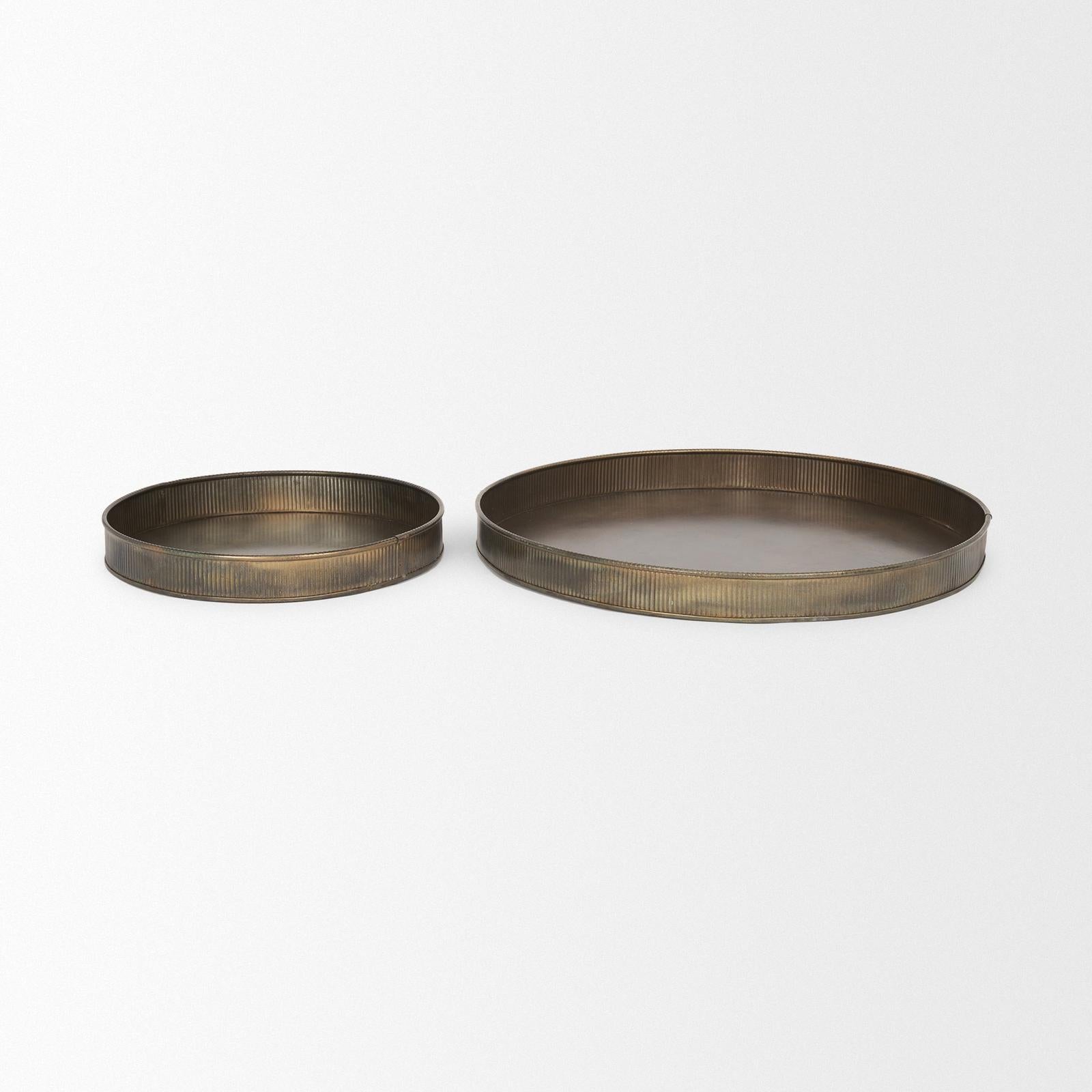 Mercana Varun Antiqued Brass Metal Tray -Set of 2