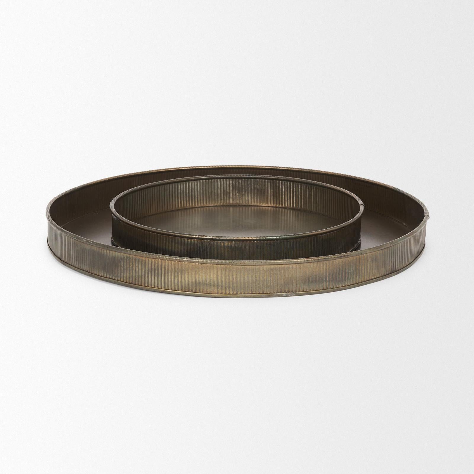 Mercana Varun Antiqued Brass Metal Tray -Set of 2