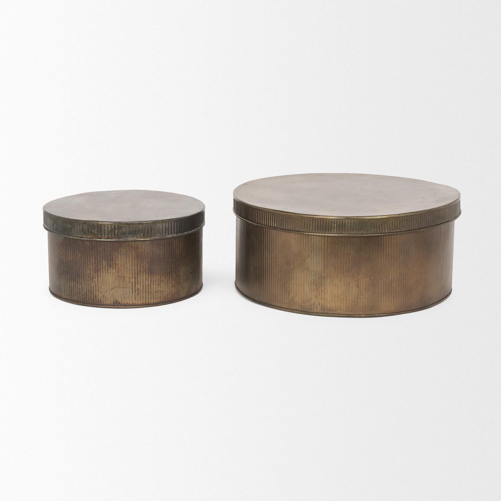 Mercana Josephine Round Antique Gold Metal Box - Set of 2