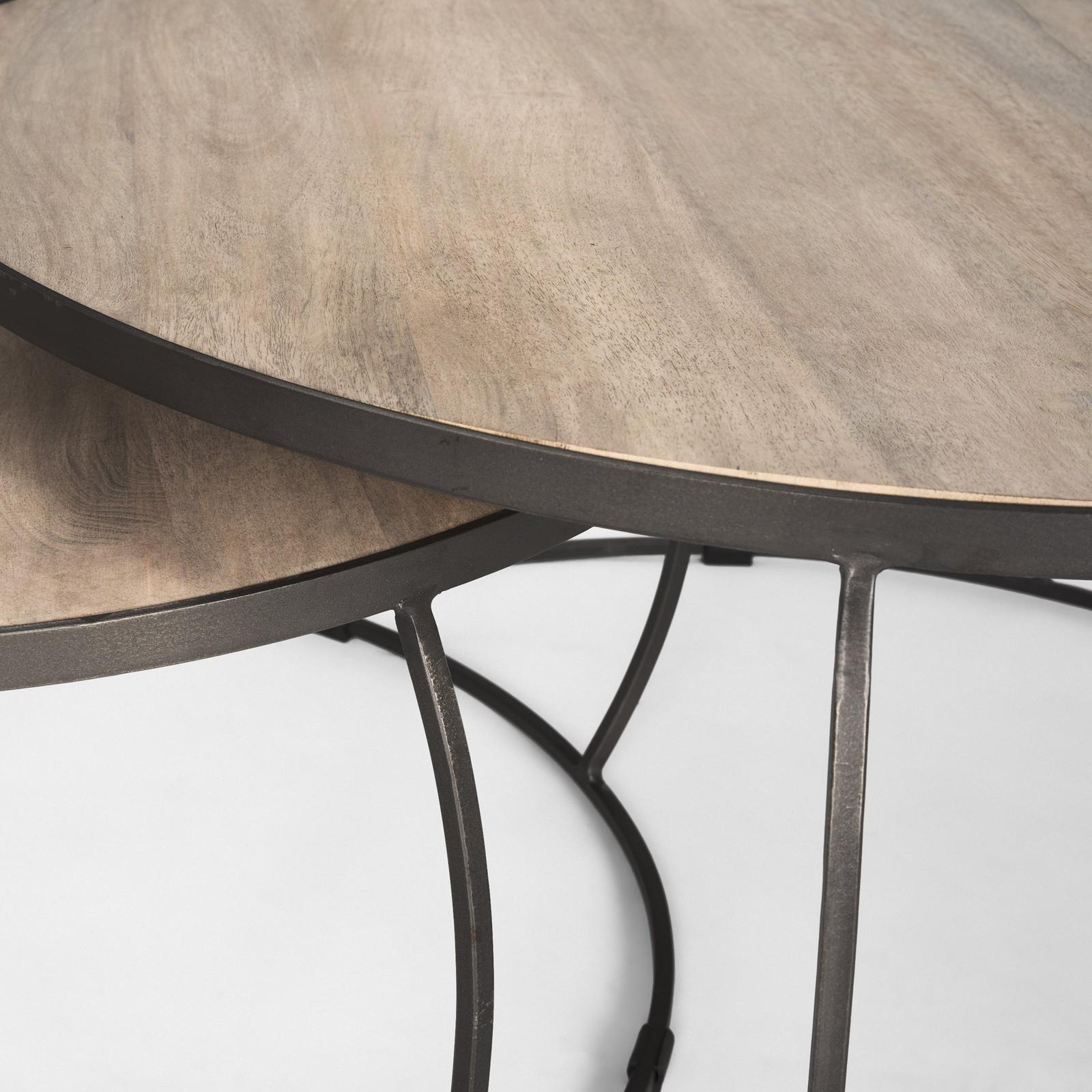 Mercana Clapp Round Light Brown W/ White Wash Wood and Silver Metal Nesting Coffee Tables - Set of 2 Clearance