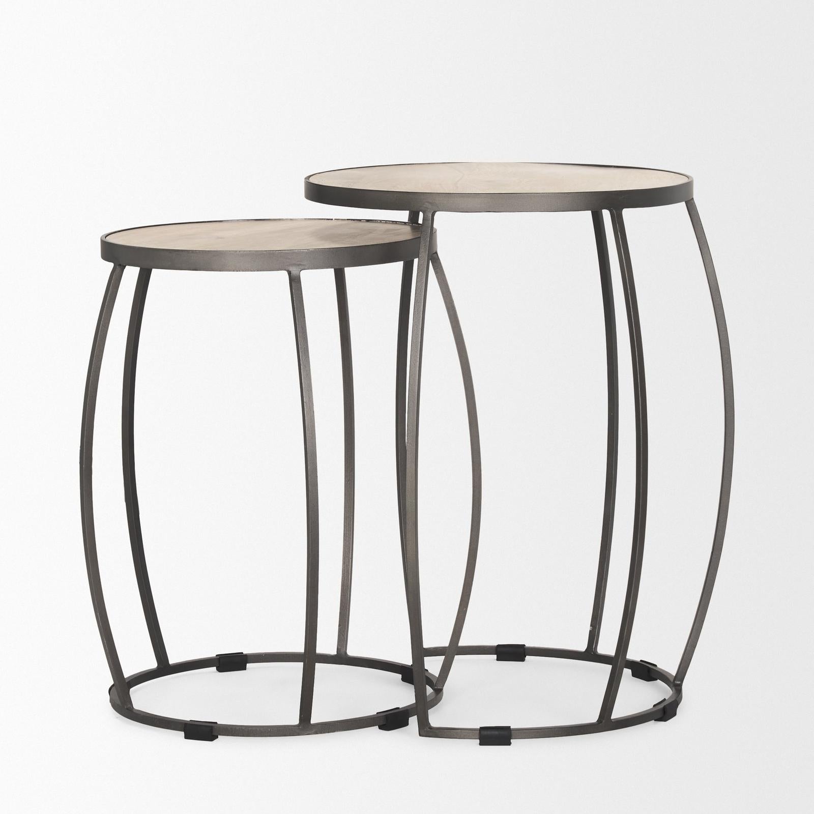 Mercana Clapp Brown Round Wood Top Nesting Accent Tables- Set of 2