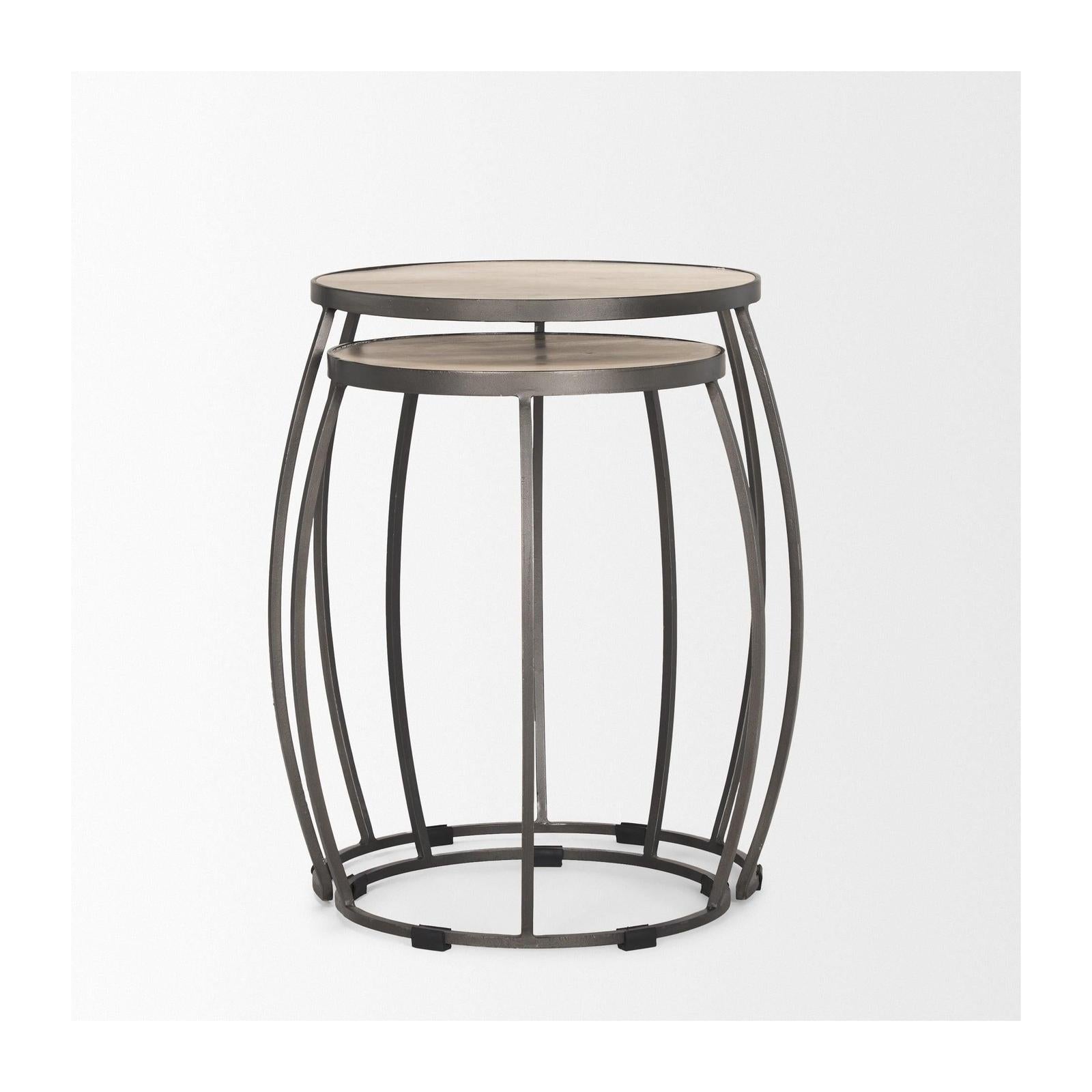 Mercana Clapp Brown Round Wood Top Nesting Accent Tables- Set of 2