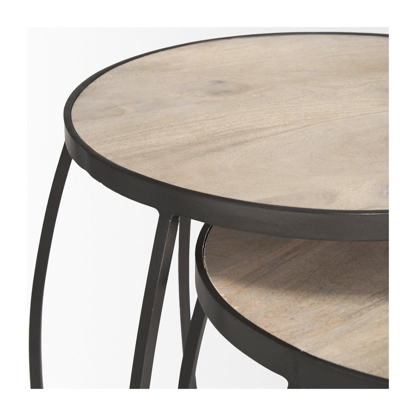 Mercana Clapp Brown Round Wood Top Nesting Accent Tables- Set of 2