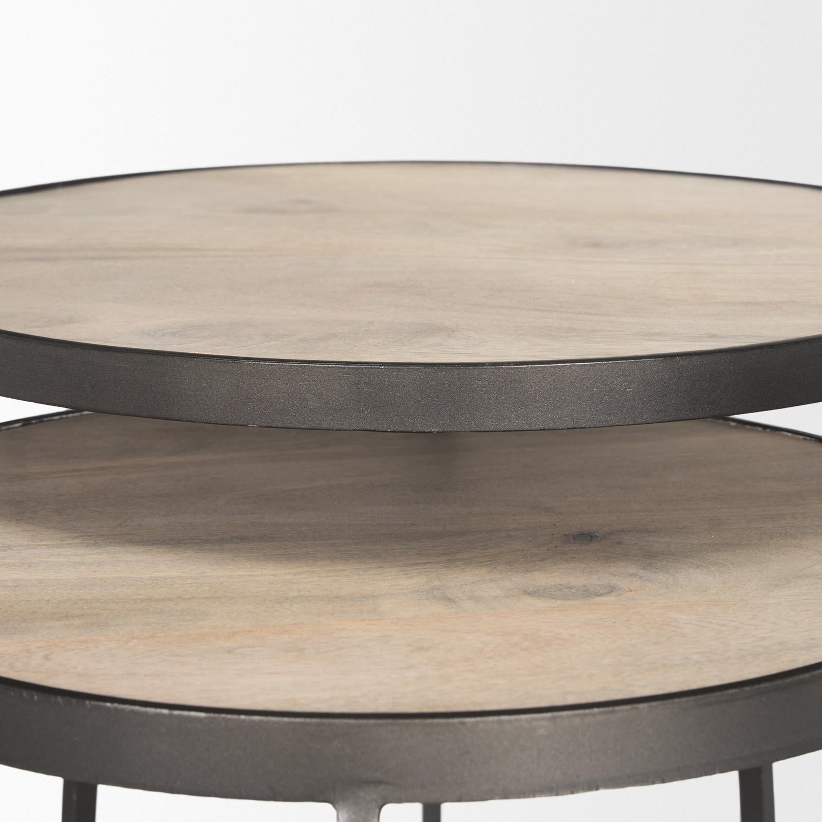 Mercana Clapp Brown Round Wood Top Nesting Accent Tables- Set of 2