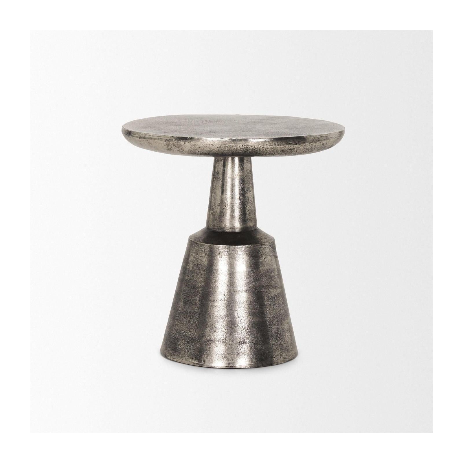 Mercana Bobbi Textured Polished Nickel Cast Aluminum Metal Accent Table
