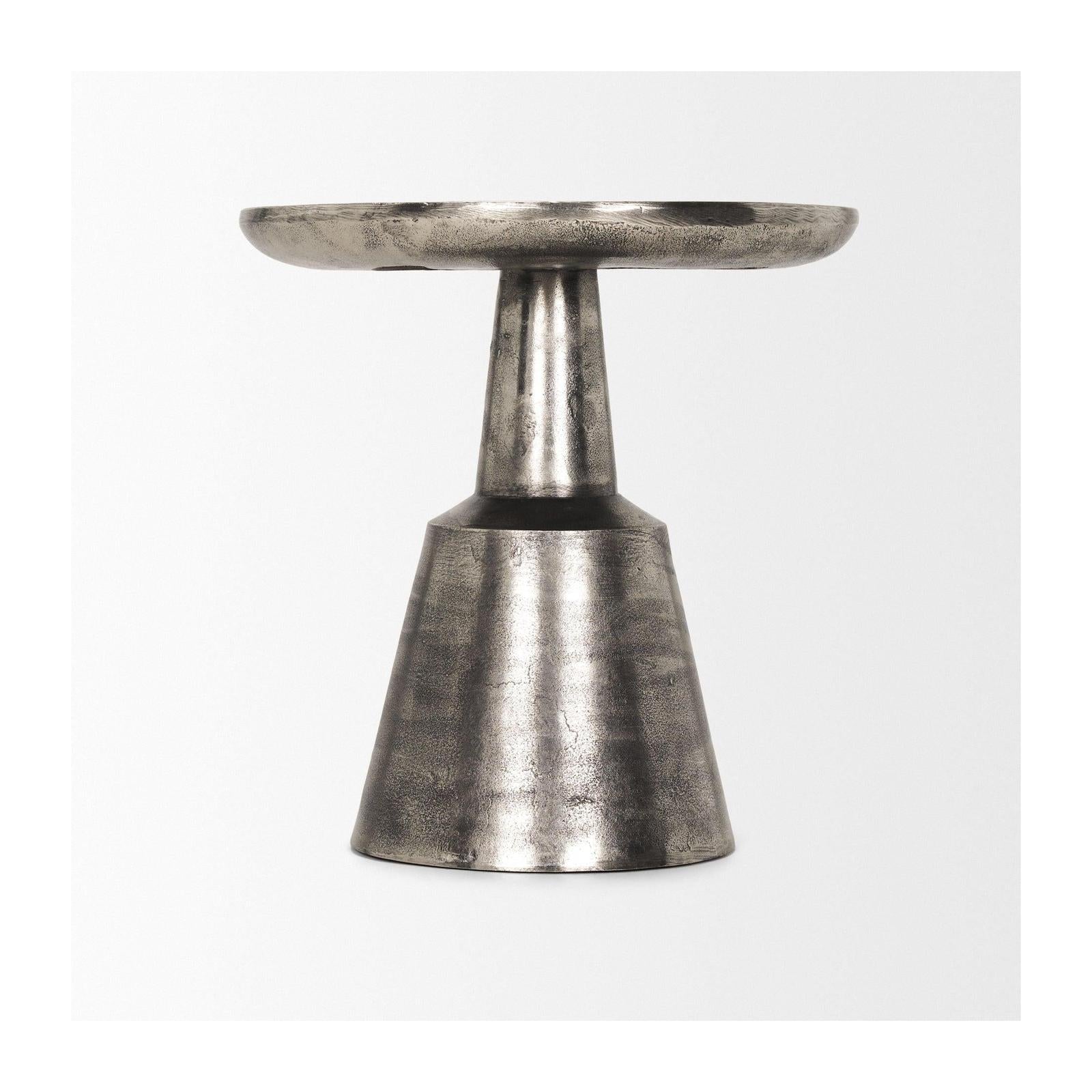 Mercana Bobbi Textured Polished Nickel Cast Aluminum Metal Accent Table