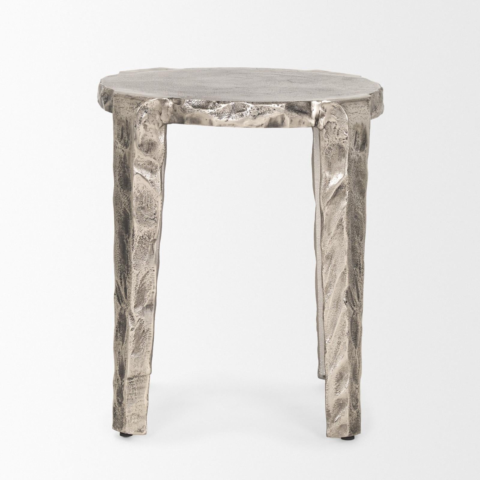 Mercana Randy Textured Silver Nickel Cast Aluminum Metal Accent Table Clearance