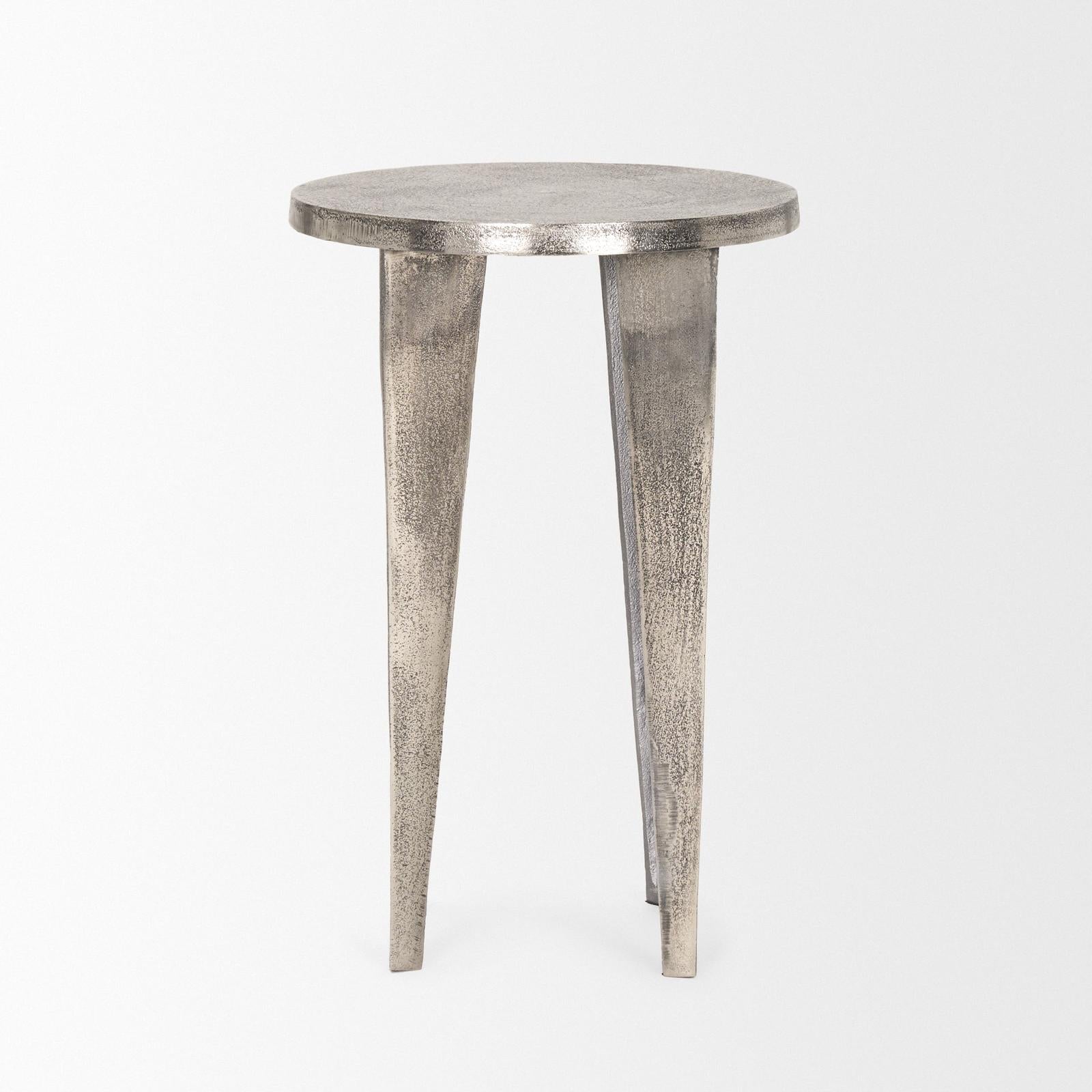 Mercana Maggie Textured Silver Nickel Cast Aluminum Metal Accent Table
