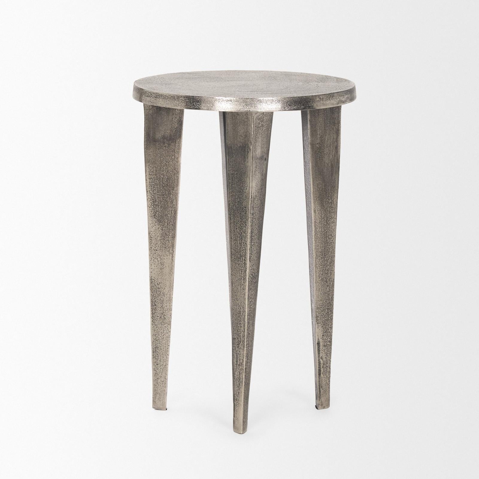 Mercana Maggie Textured Silver Nickel Cast Aluminum Metal Accent Table