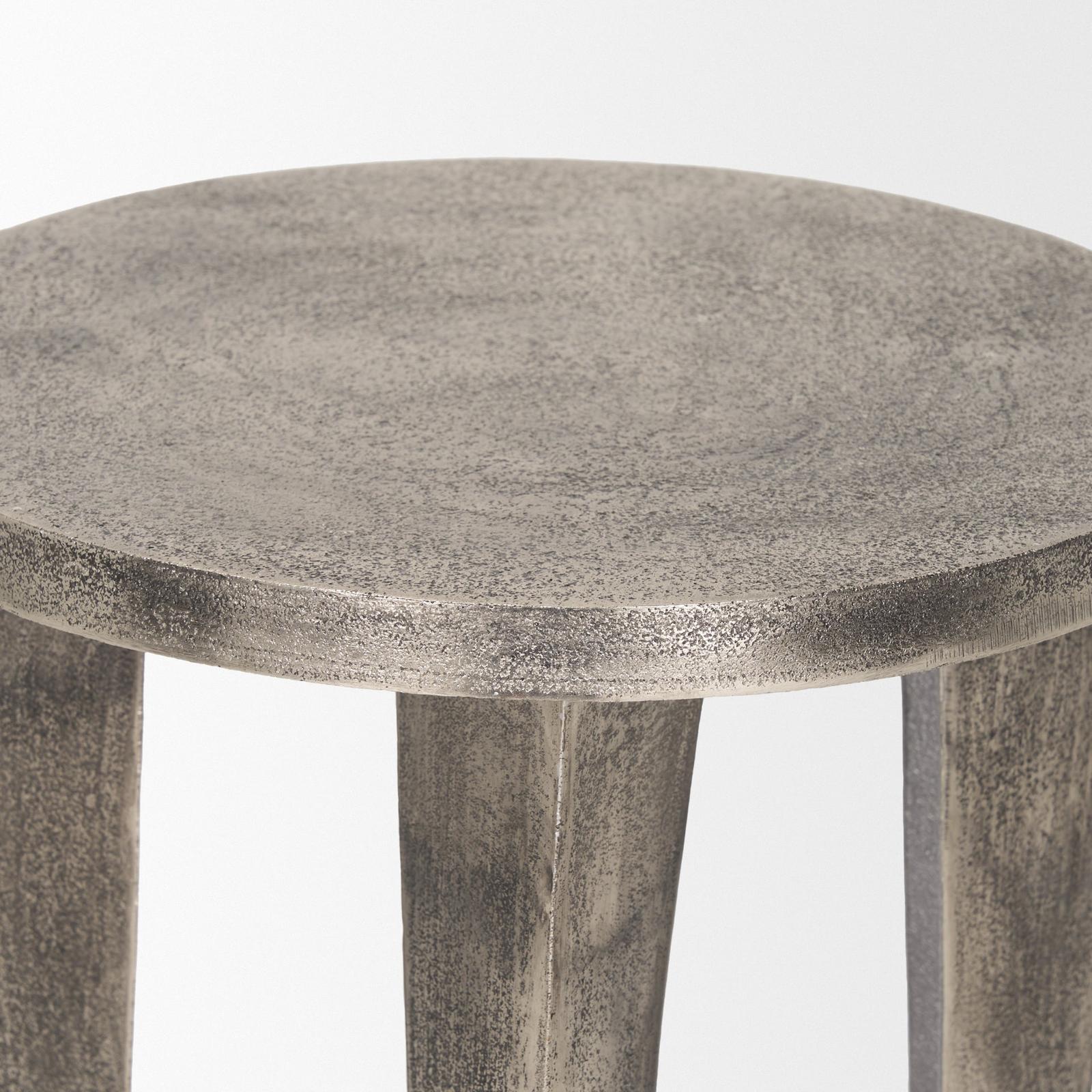 Mercana Maggie Textured Silver Nickel Cast Aluminum Metal Accent Table