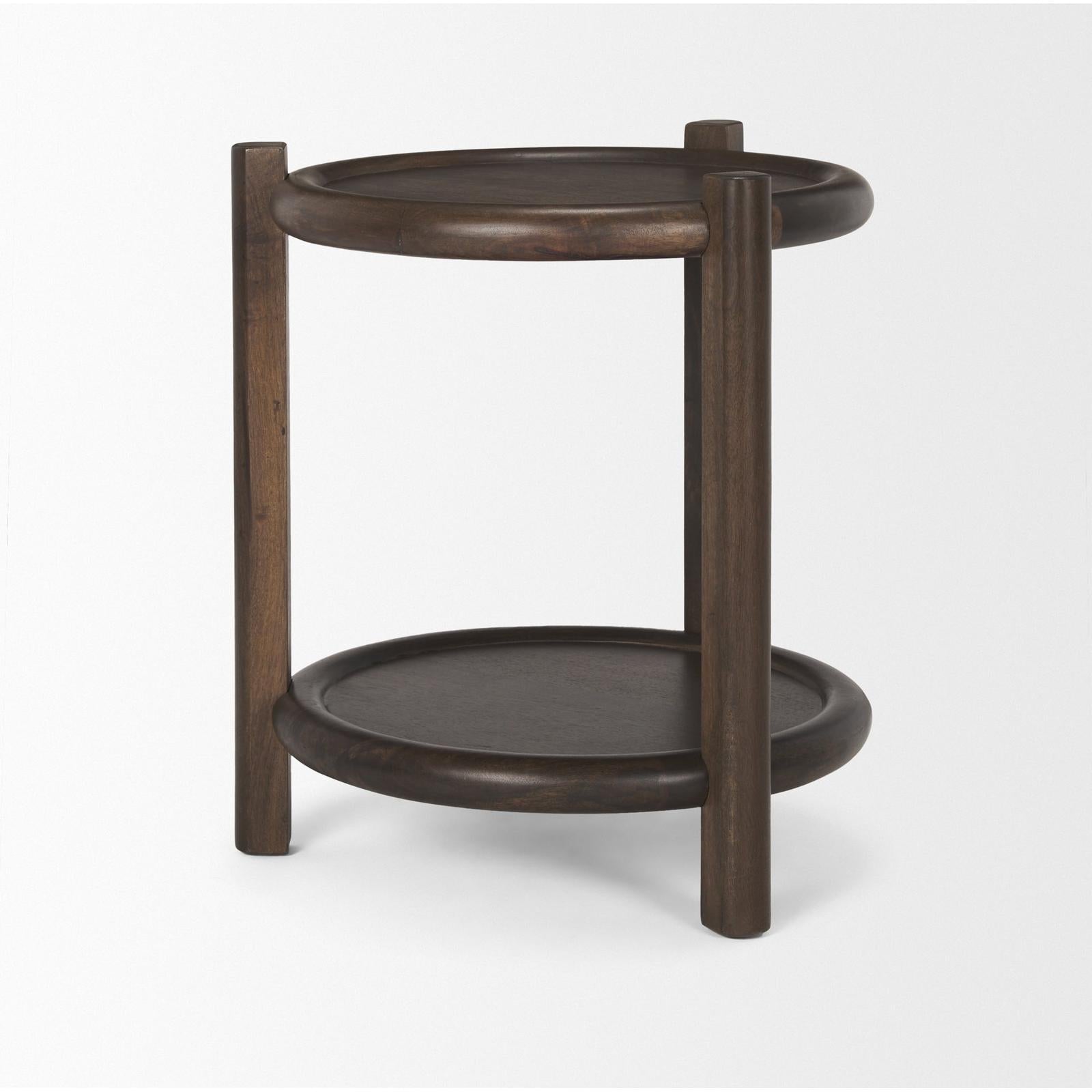 Mercana Romi Dark Brown Wood w/ Bottom Shelf Round Accent Table