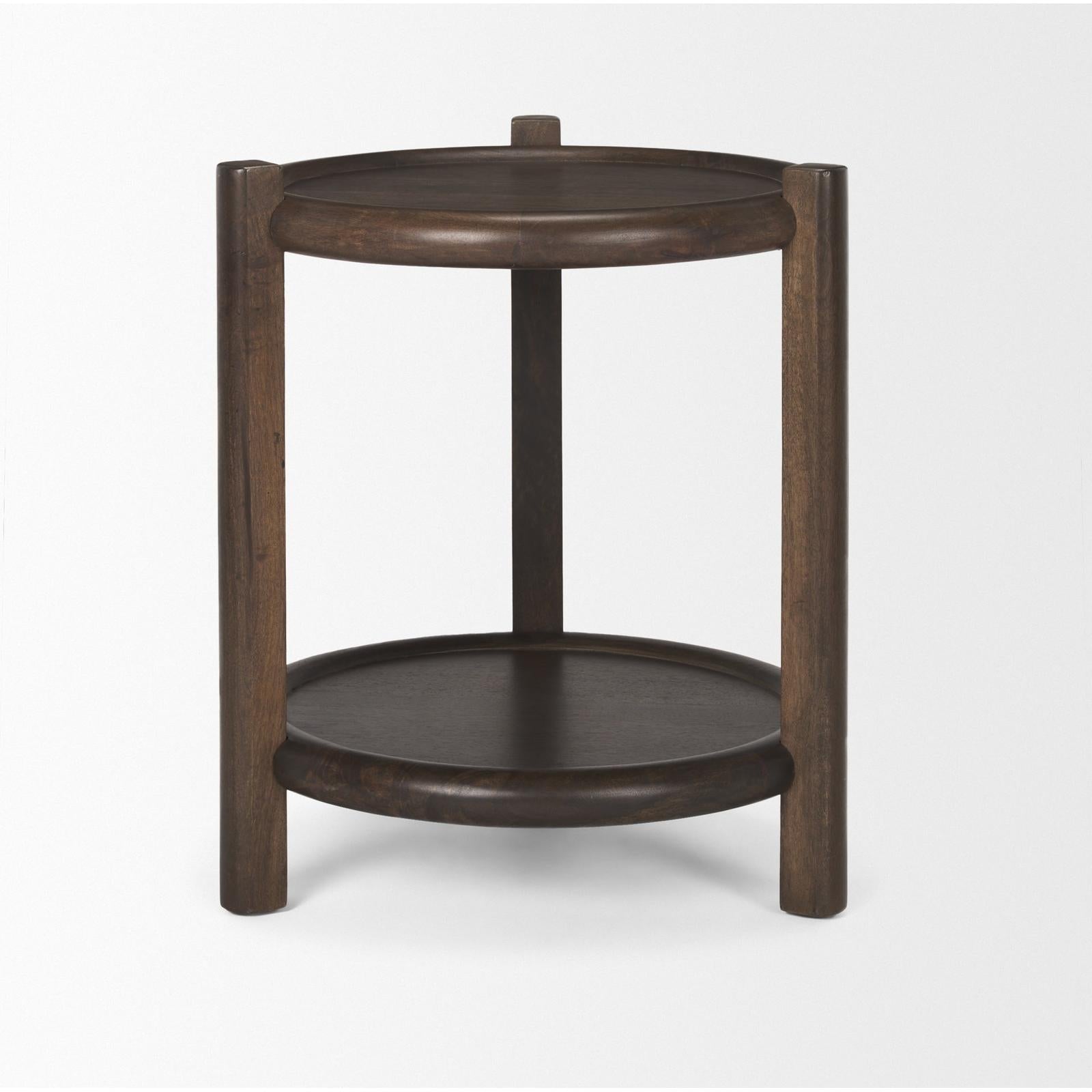 Mercana Romi Dark Brown Wood w/ Bottom Shelf Round Accent Table