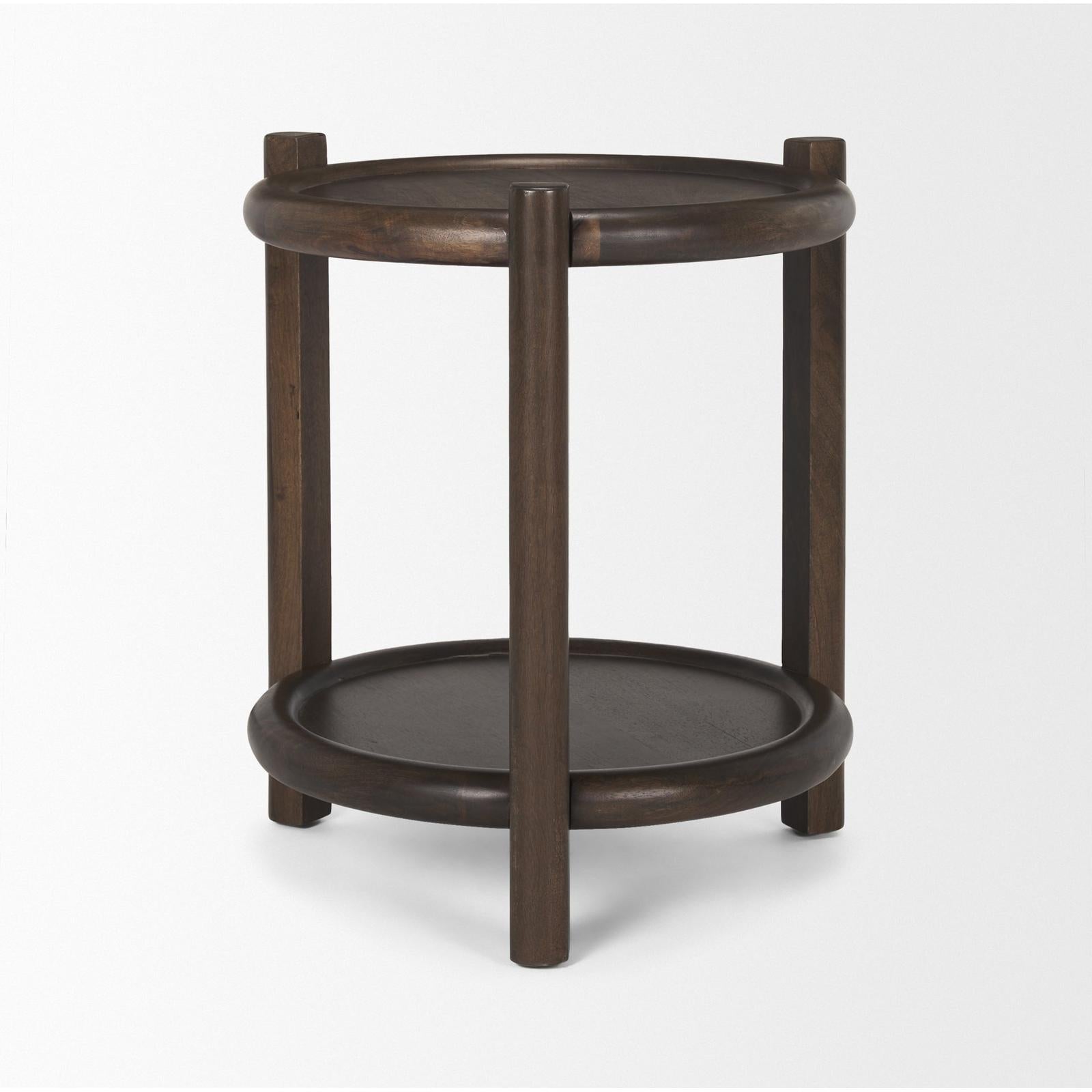 Mercana Romi Dark Brown Wood w/ Bottom Shelf Round Accent Table